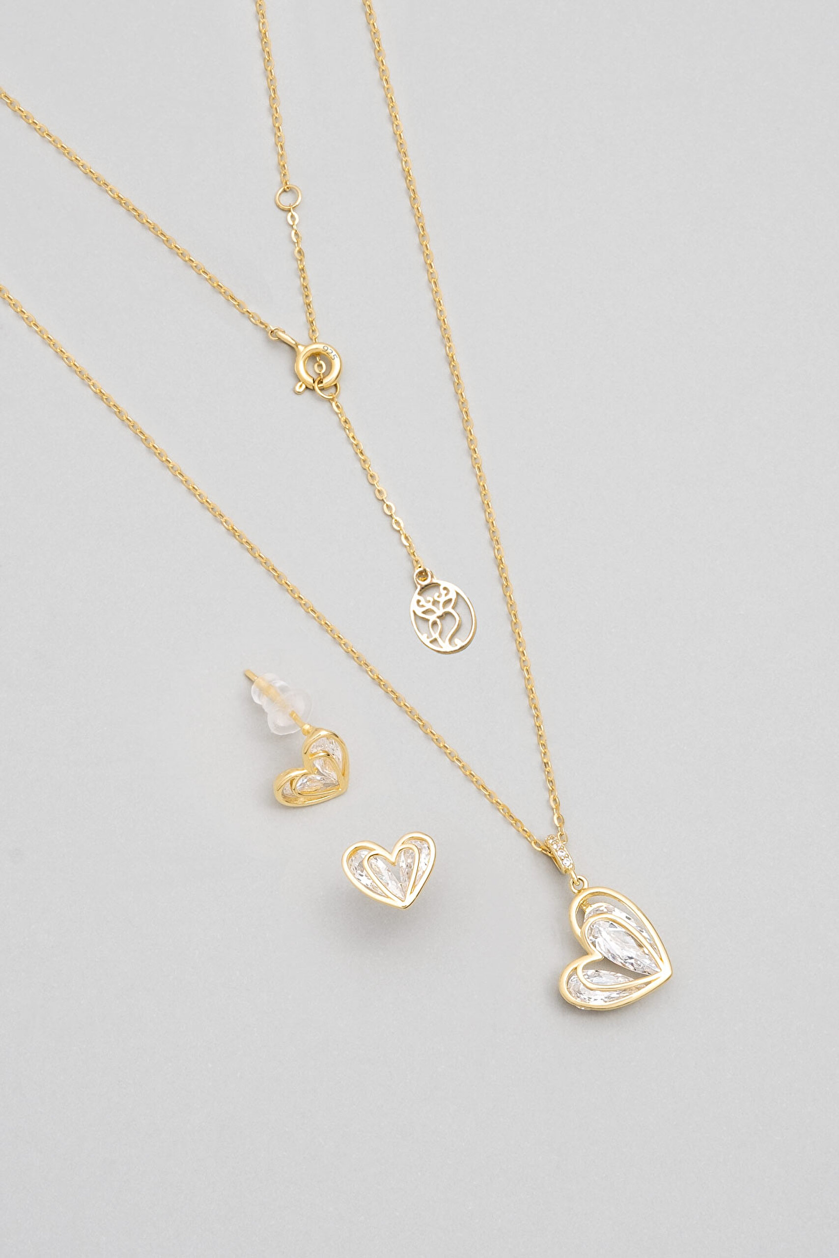 ⁠ Kalp Dokunuşu 18 Ayar Sarı Altın Kaplama Gümüş Seti_0}