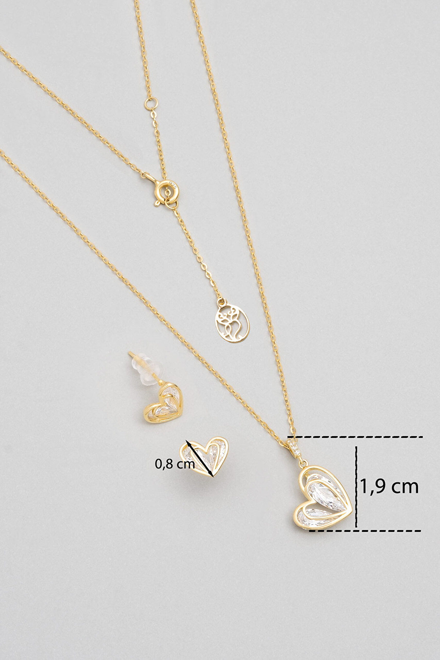 ⁠ Kalp Dokunuşu 18 Ayar Sarı Altın Kaplama Gümüş Seti_2}