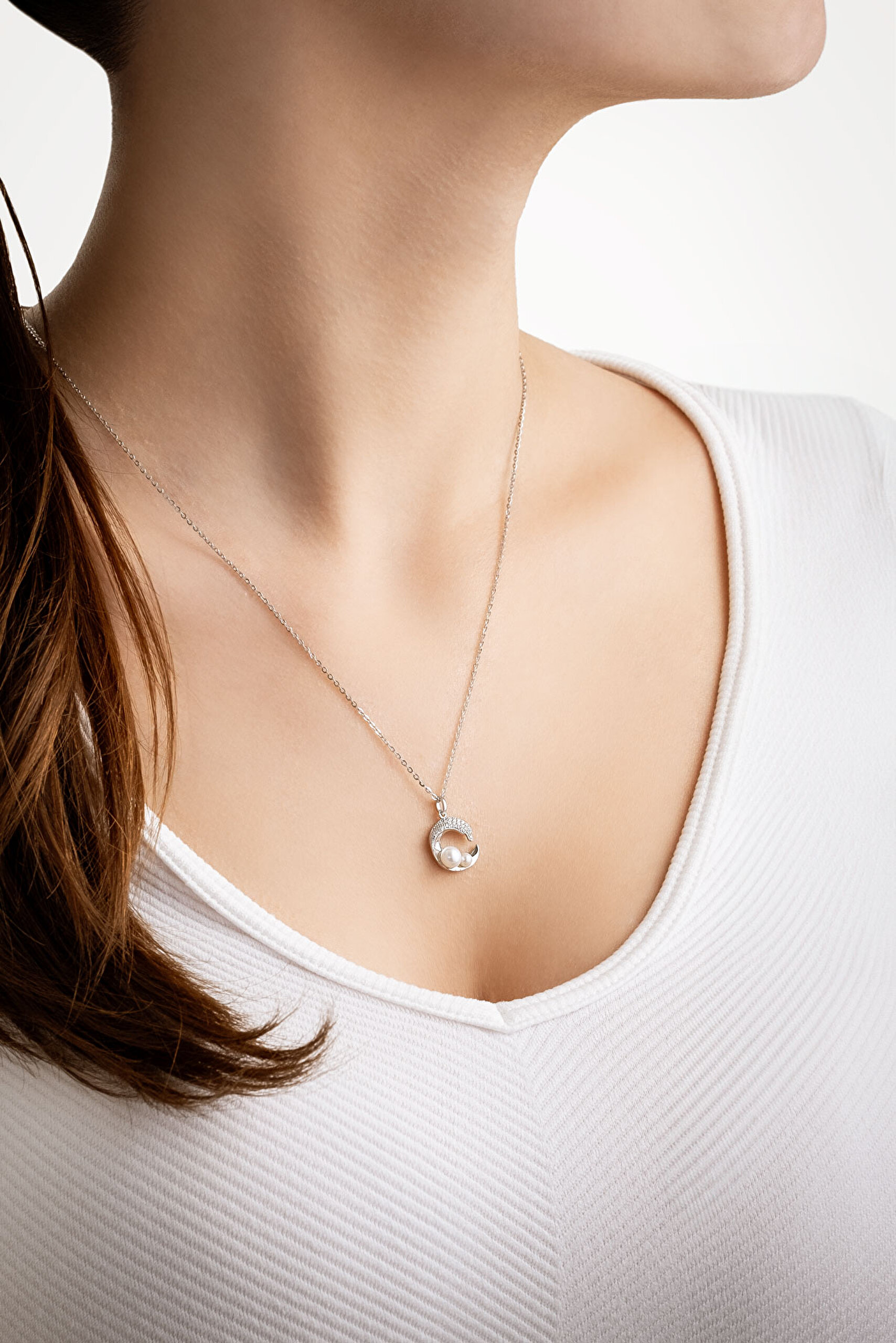 ⁠ Minimal İnci 18 Ayar Beyaz Altın Kaplama Gümüş Seti_5}