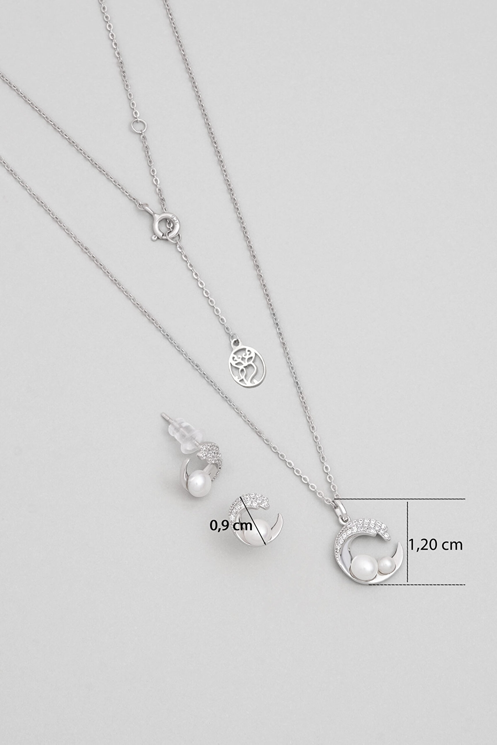 ⁠ Minimal İnci 18 Ayar Beyaz Altın Kaplama Gümüş Seti_2}