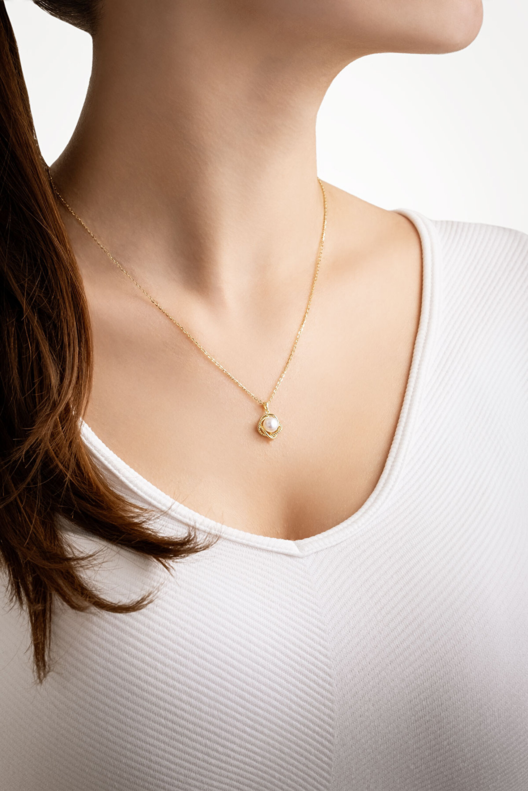 ⁠ Minimal İnci 18 Ayar Sarı Altın Kaplama Gümüş Seti_5}