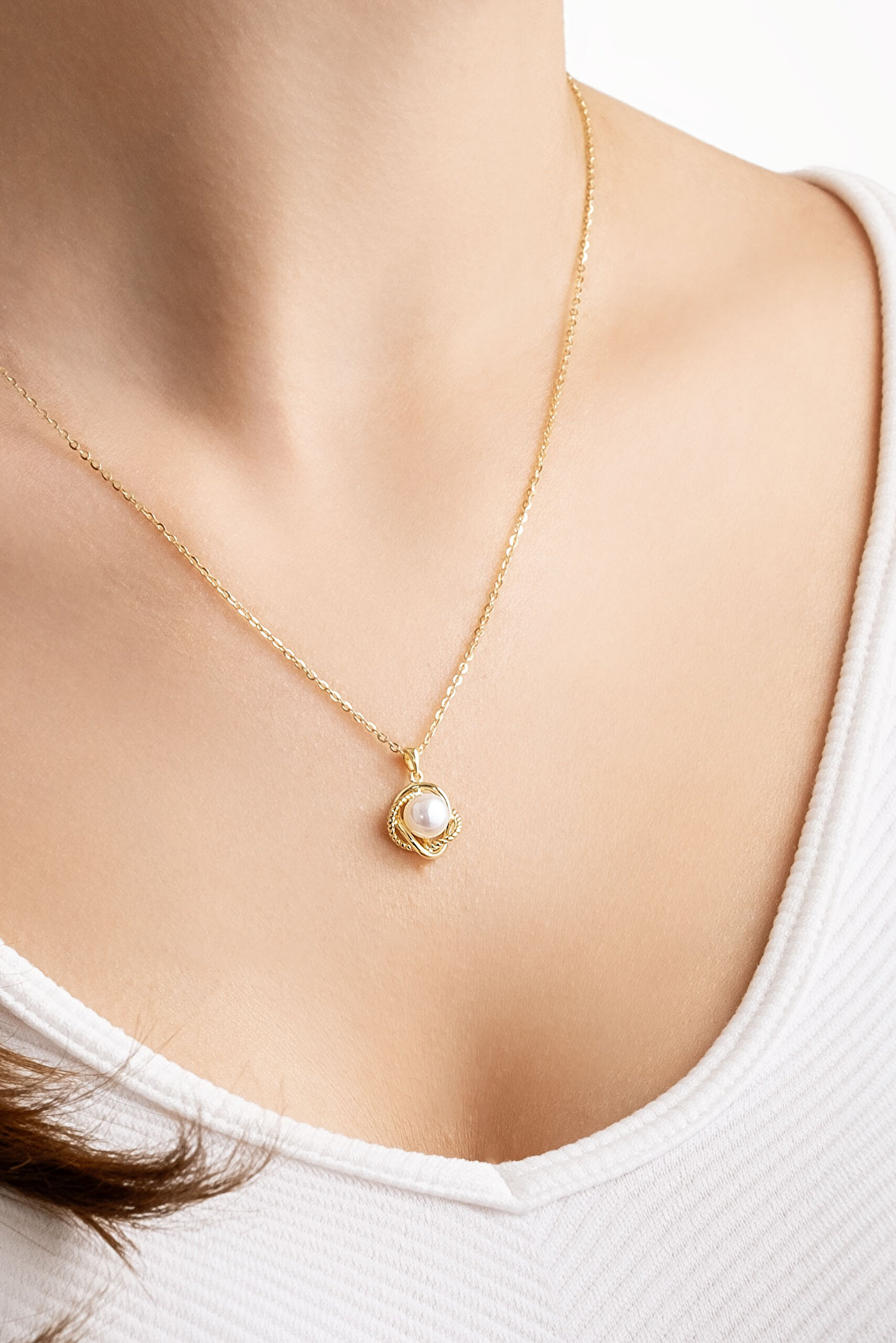 ⁠ Minimal İnci 18 Ayar Sarı Altın Kaplama Gümüş Seti_1}