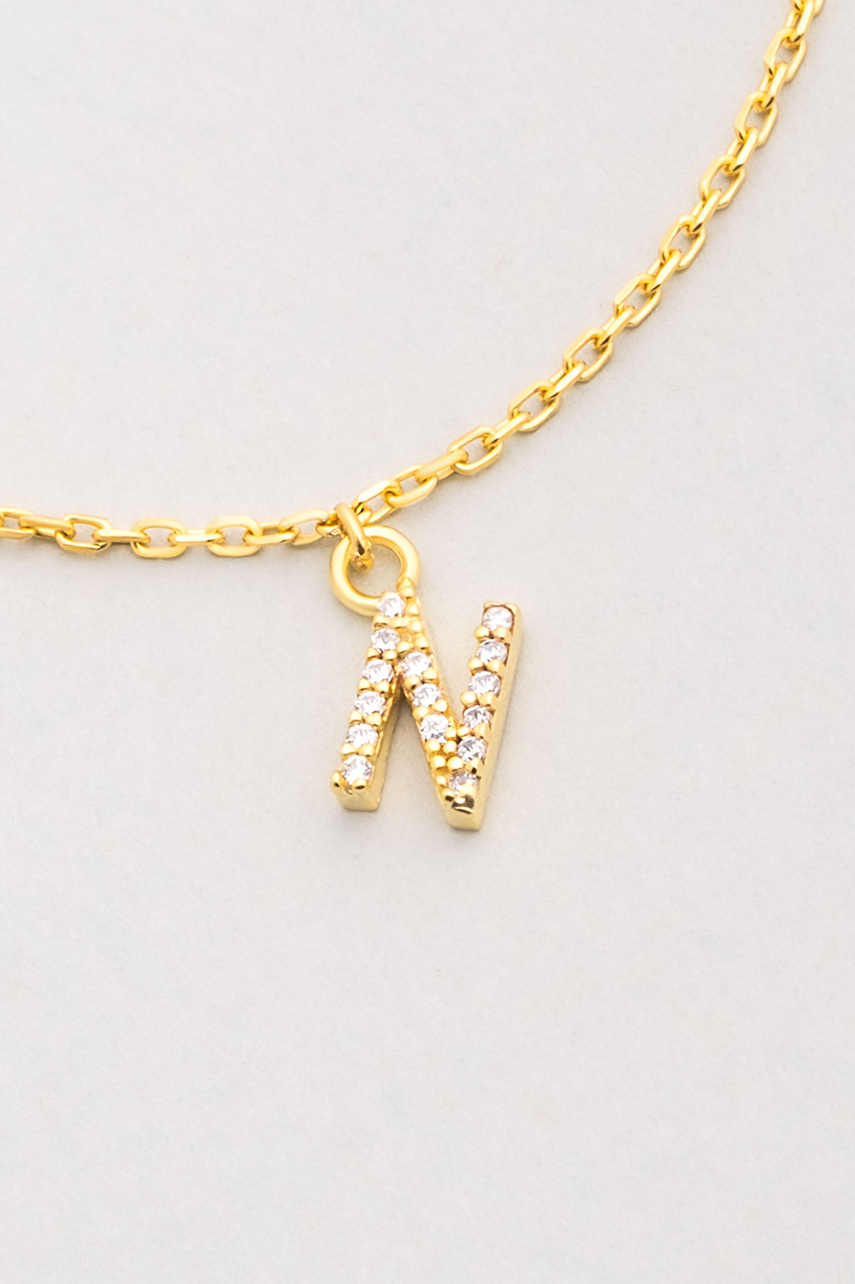 ⁠ N Harfi 18 Ayar Sarı Altın Kaplama 18 Cm Gümüş Bileklik_2}