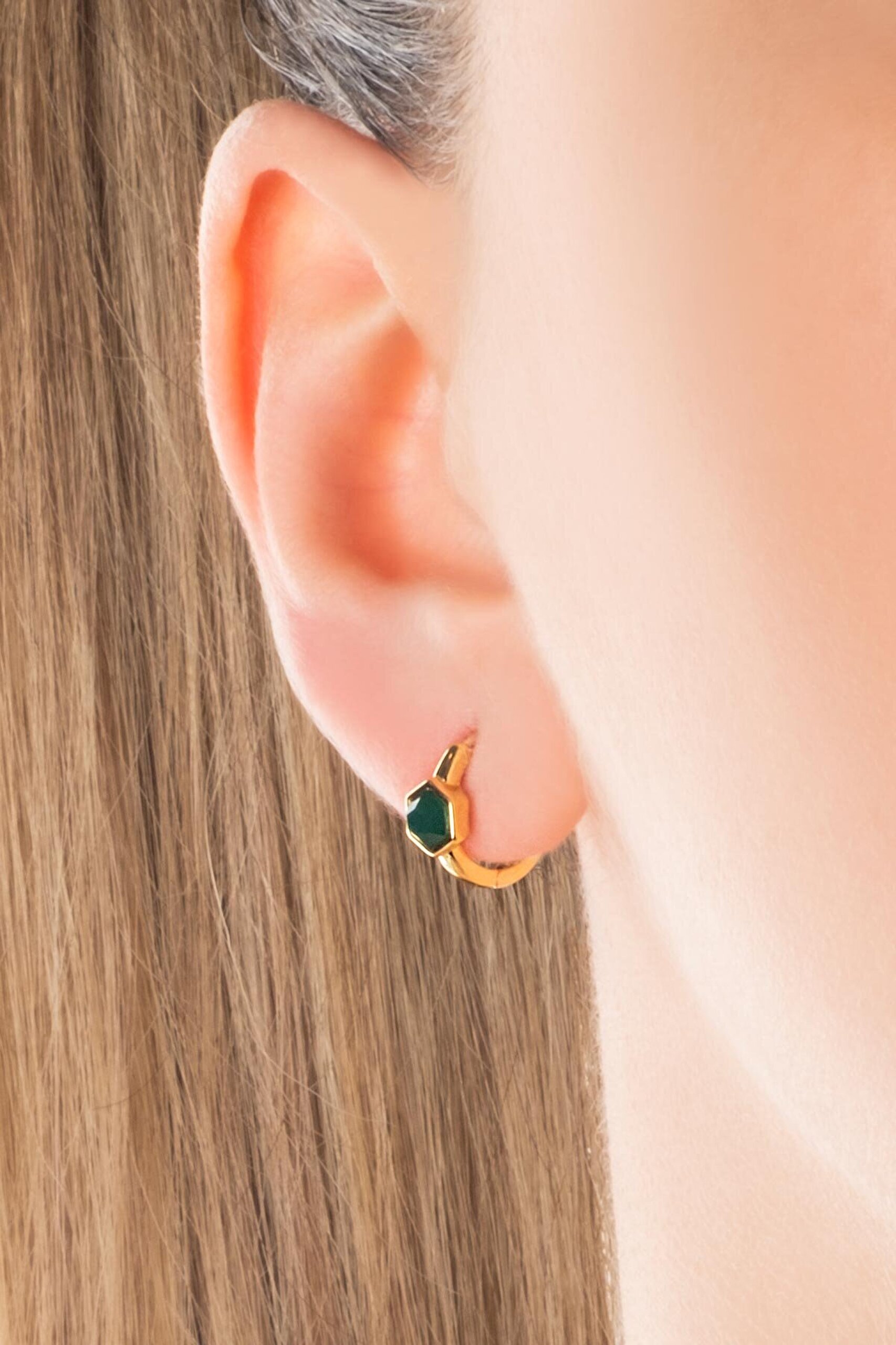 Kalsedon Masalı 18 Ayar Sarı Altın Kaplama Gümüş Küpe - 1