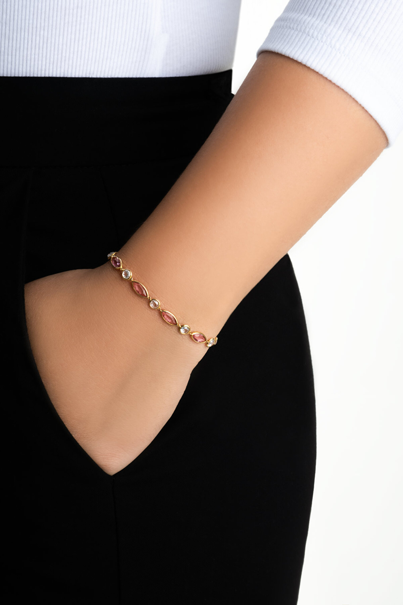 ⁠ Melody 18 Ayar Sarı Altın Kaplama 20 Cm Gümüş Bileklik_3}