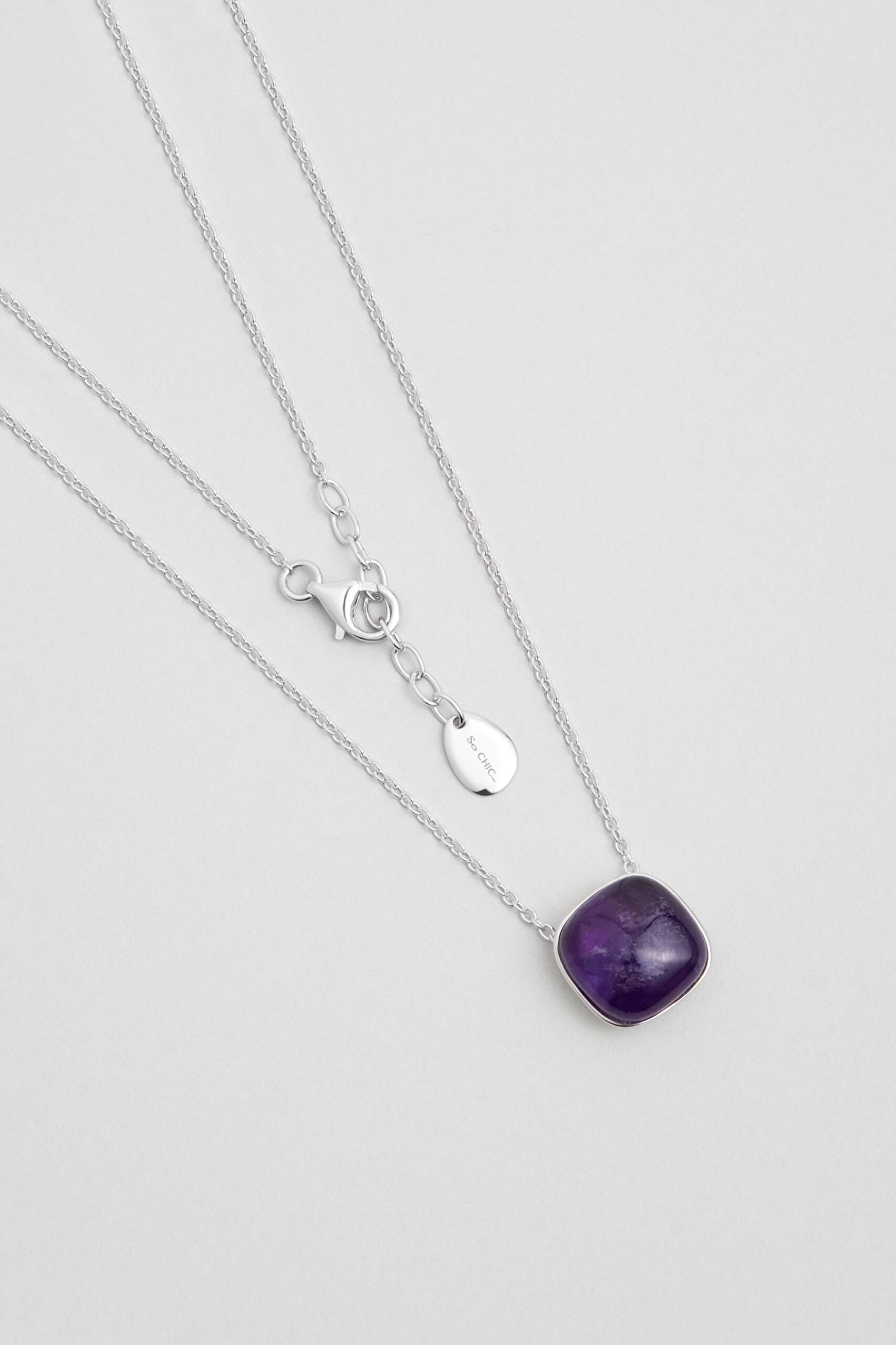 ⁠ Violet 18 Ayar Beyaz Altın Kaplama 47 Cm Gümüş Ametist Kolye_0}