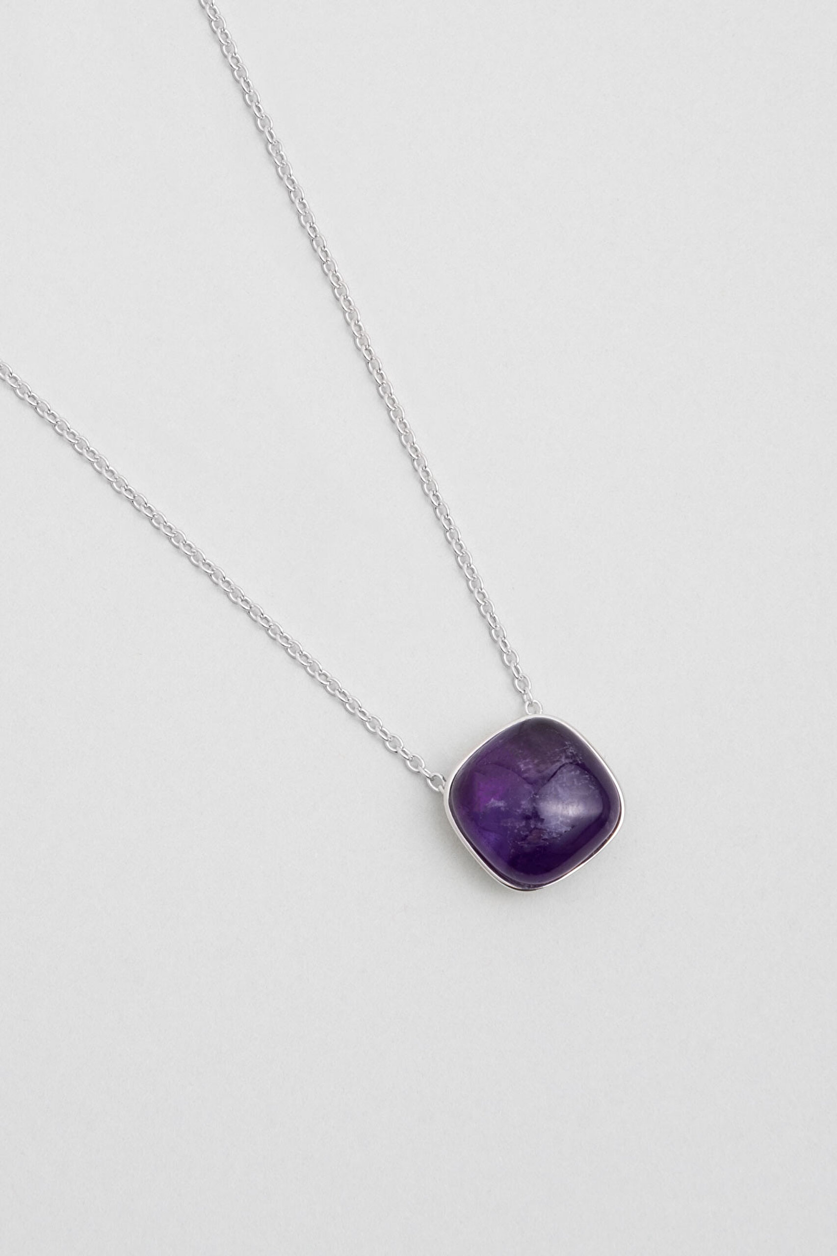 ⁠ Violet 18 Ayar Beyaz Altın Kaplama 47 Cm Gümüş Ametist Kolye_1}