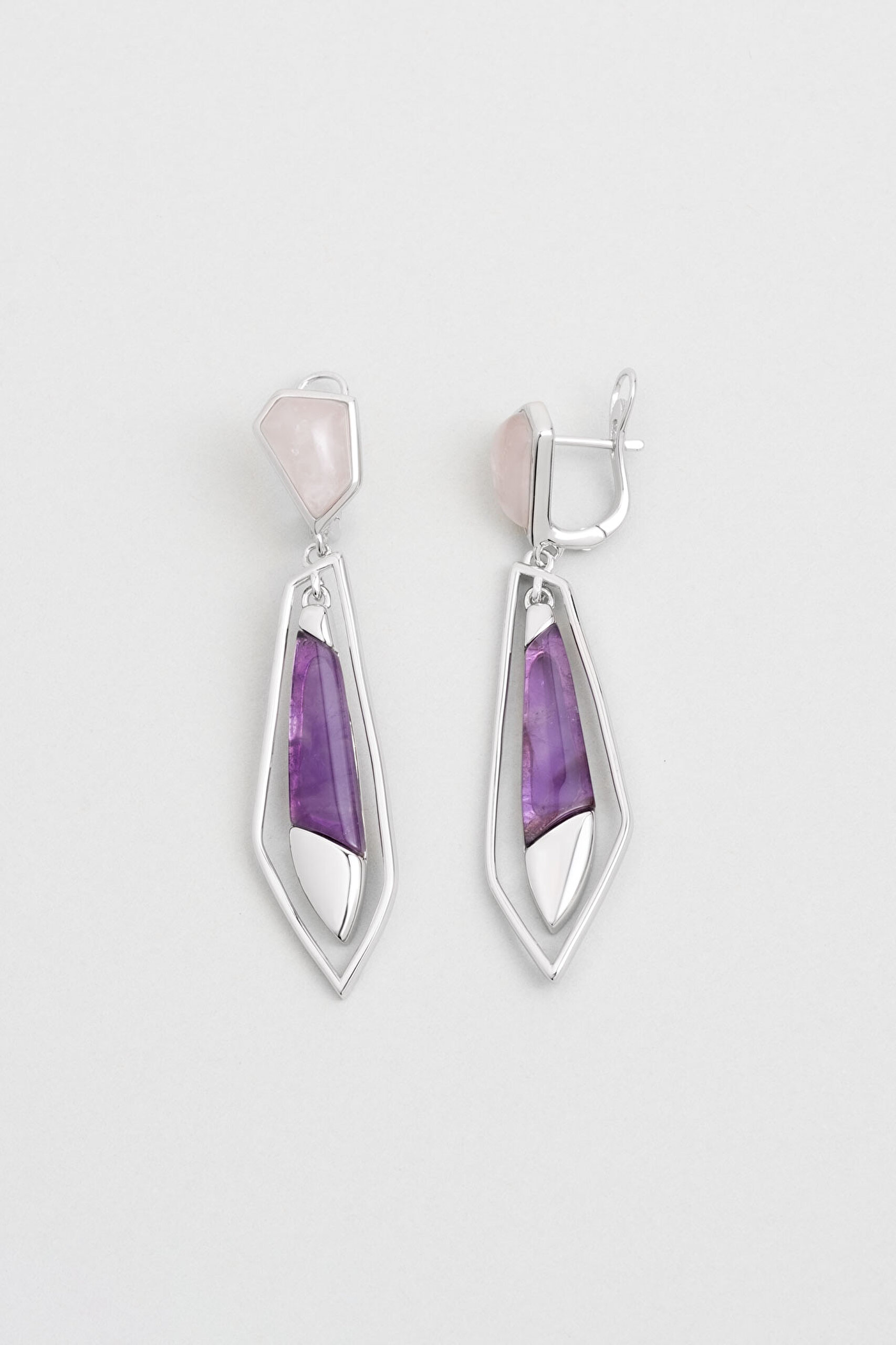 ⁠ Mor Aura 18 Ayar Beyaz Alltın Kaplama Gümüş Ametist Küpe_0}