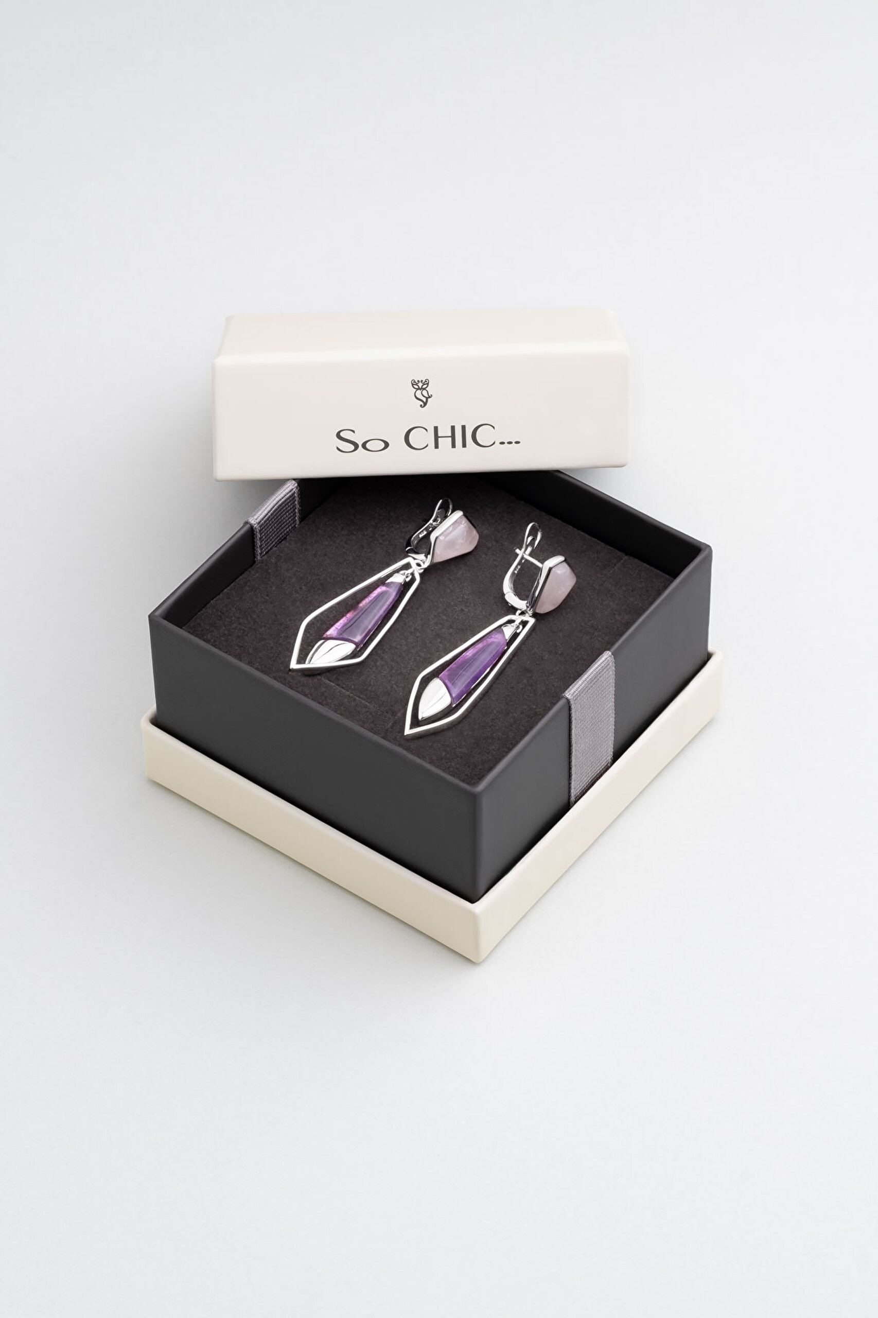 ⁠ Mor Aura 18 Ayar Beyaz Alltın Kaplama Gümüş Ametist Küpe_3}