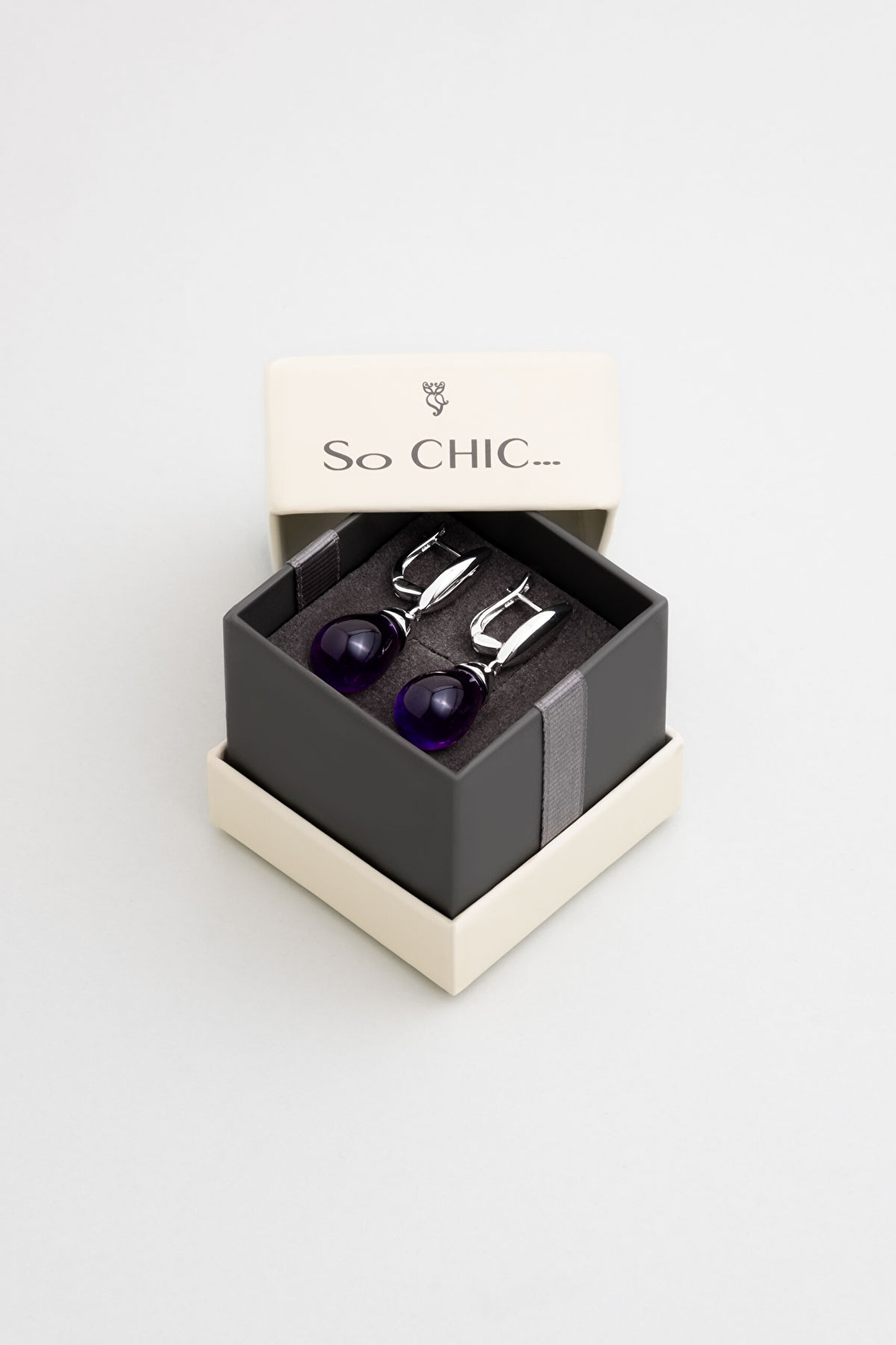 ⁠ Avangard Ametist 18 Ayarr Beyaz Altın Kaplama Gümüş Küpe_3}