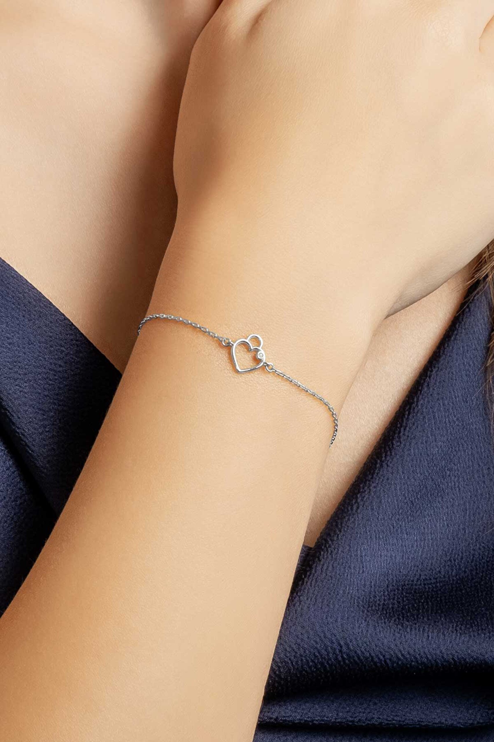 ⁠ İlk Aşk 18 Ayar Beyaz Altın Kaplama 19 Cm Gümüş Bileklik_3}