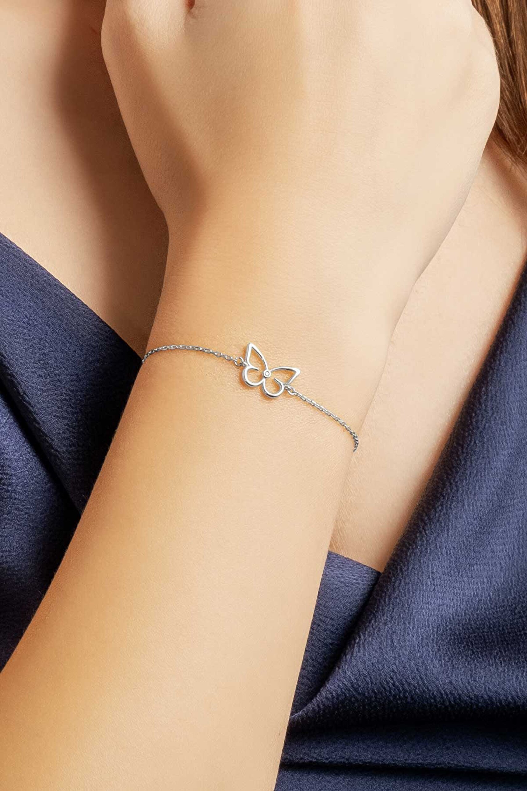 ⁠ Kelebek Rüyası 18 Ayar Beyaz Altın Kaplama 19 Cm Gümüş Bileklik_3}