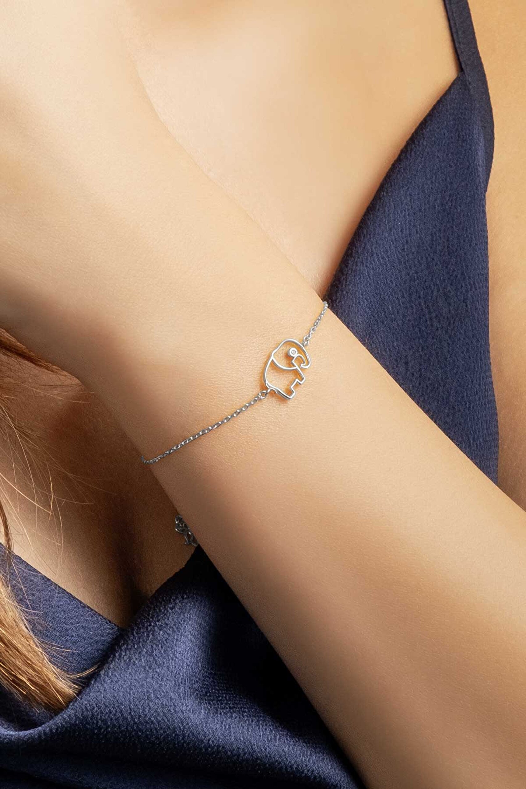 ⁠ Bilge Fil 18 Ayar Beyaz Altın Kaplama 20 Cm Gümüş Bileklik_3}