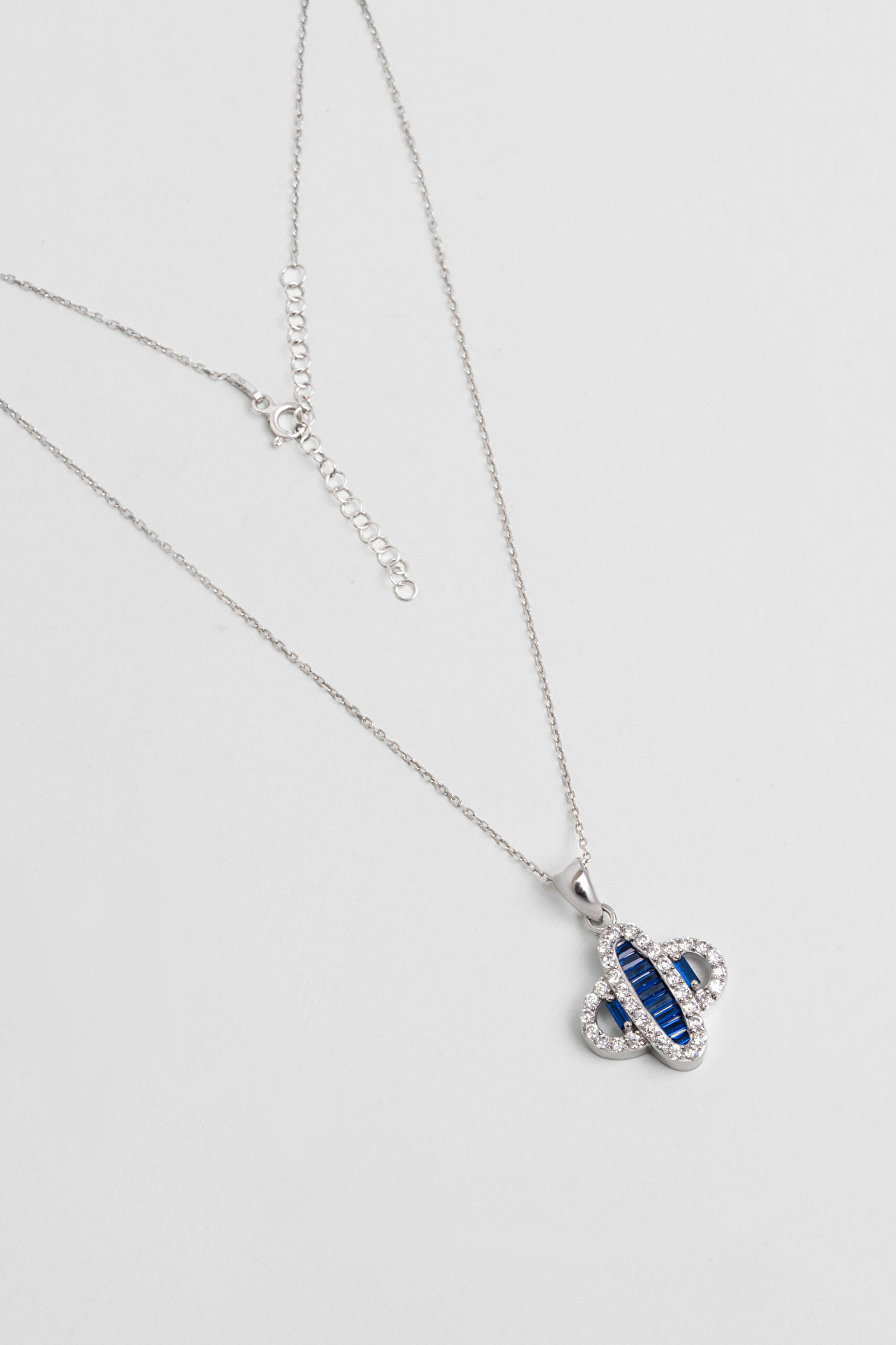 ⁠ Mavi Yakamoz 18 Ayar Beyaz Altın Kaplama 45 Cm Gümüş Kolye_0}