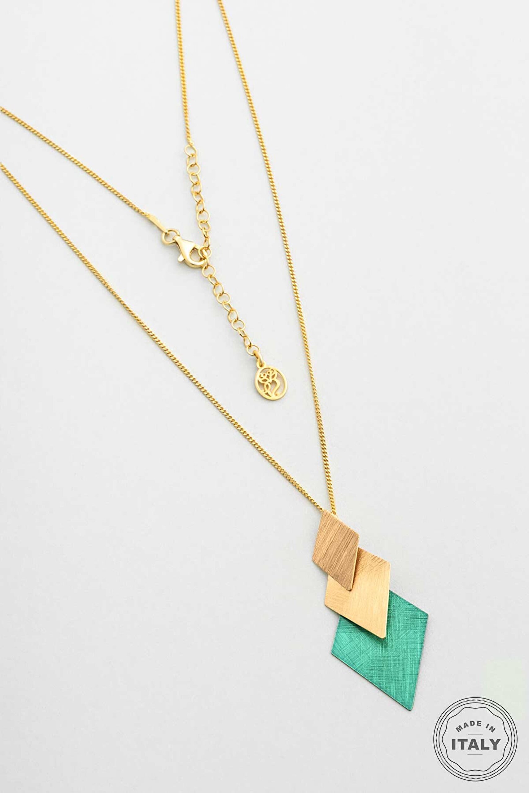 Yeşil Vaha 18 Ayar Sarı Altın Kaplama 46 Cm Gümüş Tasarım Kolye - 0