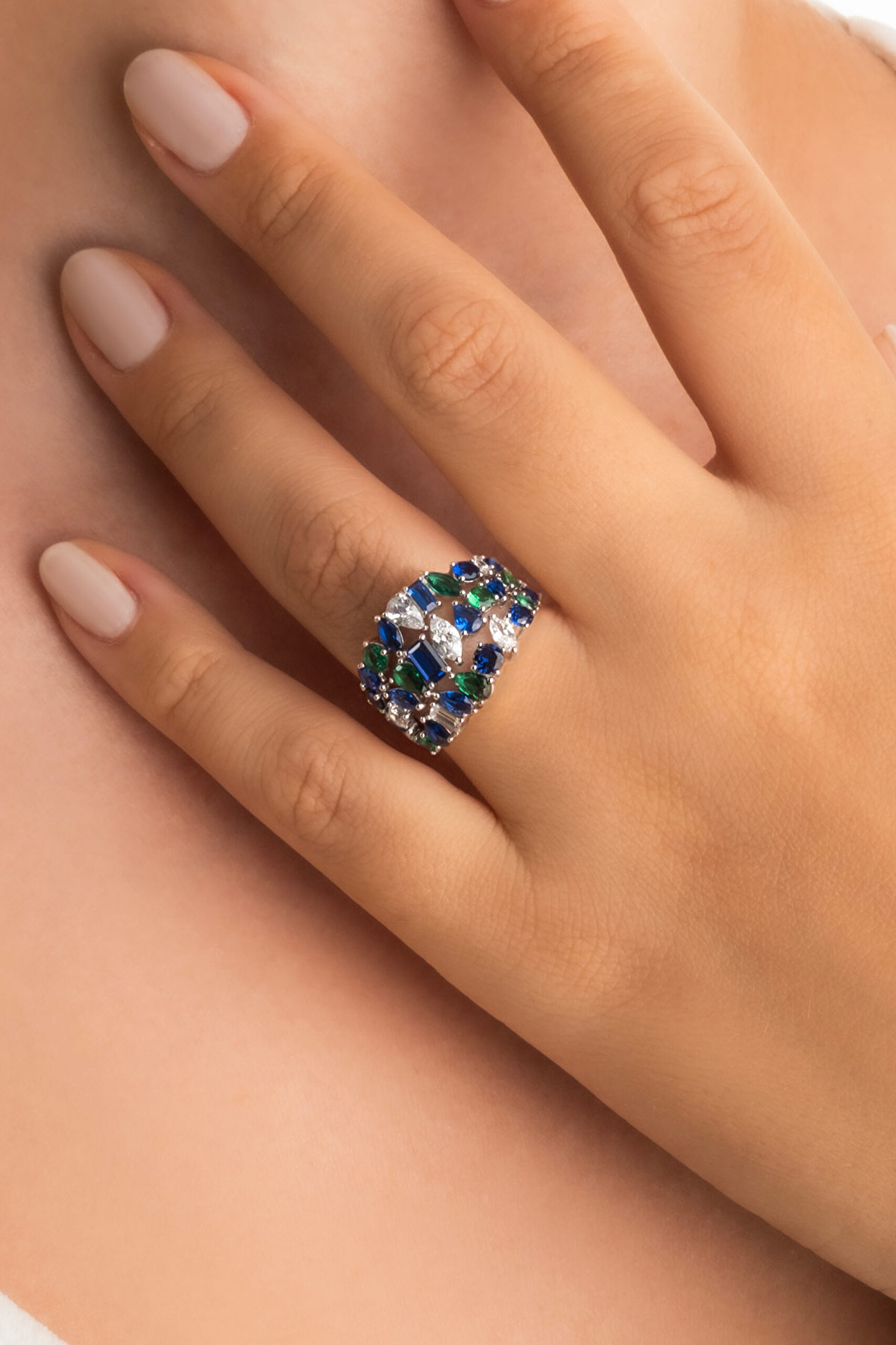 ⁠ Yakamoz Hikayesi 18 Ayar Beyaz Altın Kaplama Gümüş Yüzük_1}