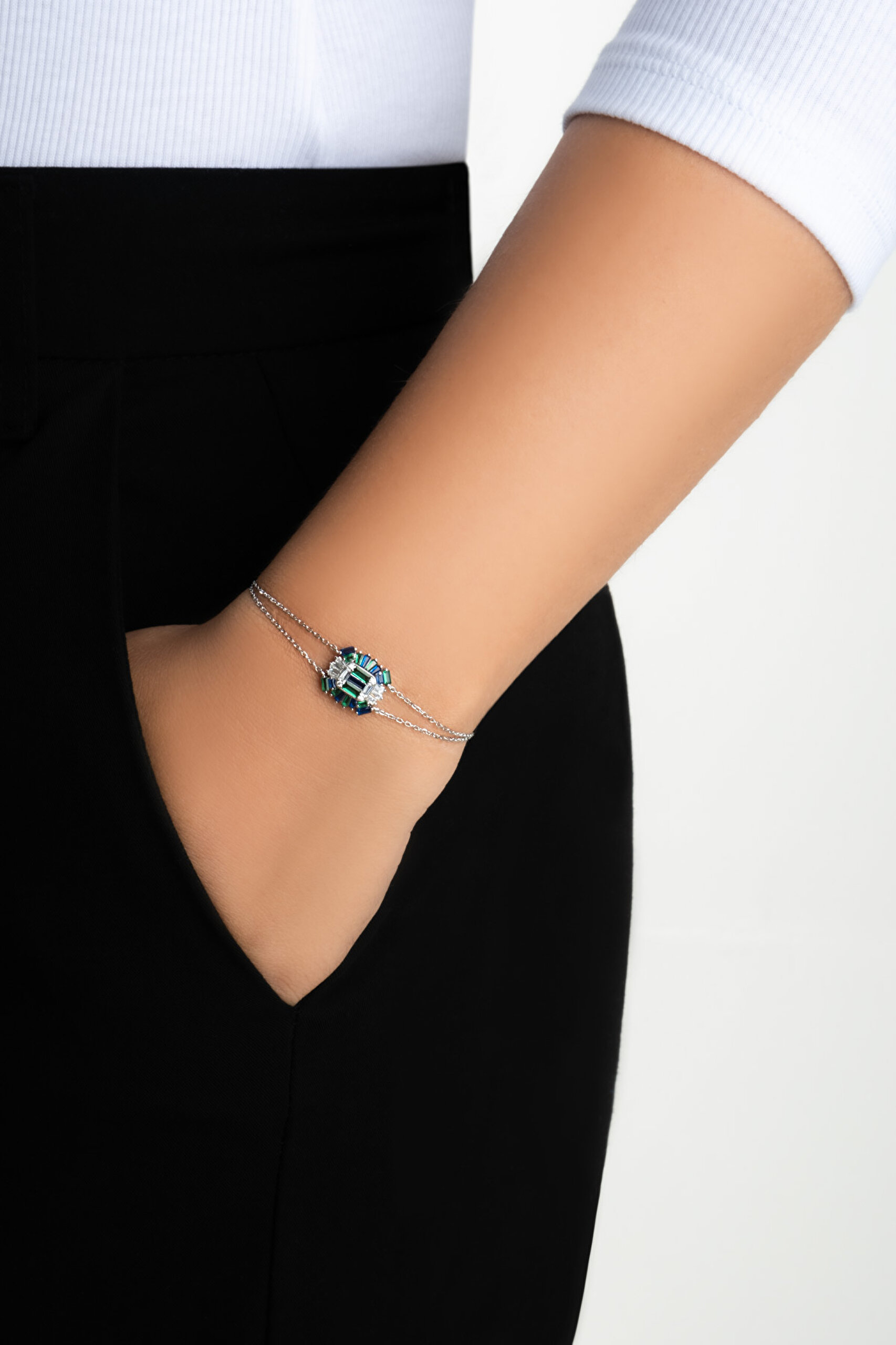 ⁠ Yakamoz Işığı 18 Ayar Beyaz Altın Kaplama 19 Cm Gümüş Bileklik_3}