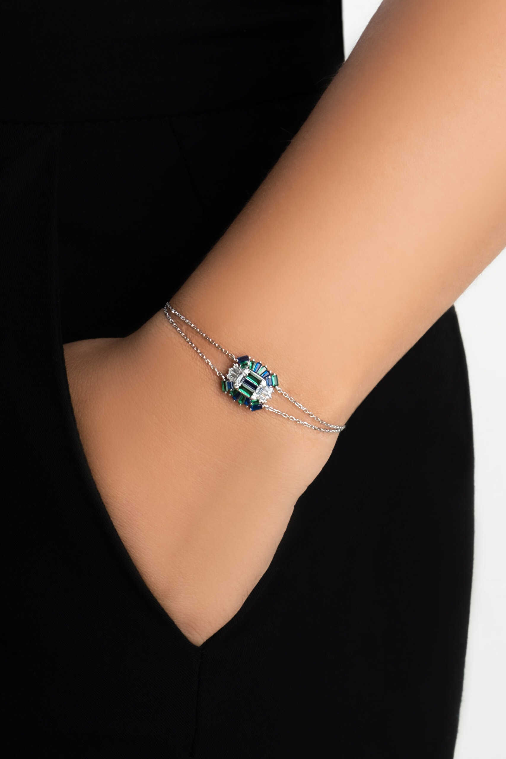 ⁠ Yakamoz Işığı 18 Ayar Beyaz Altın Kaplama 19 Cm Gümüş Bileklik_1}