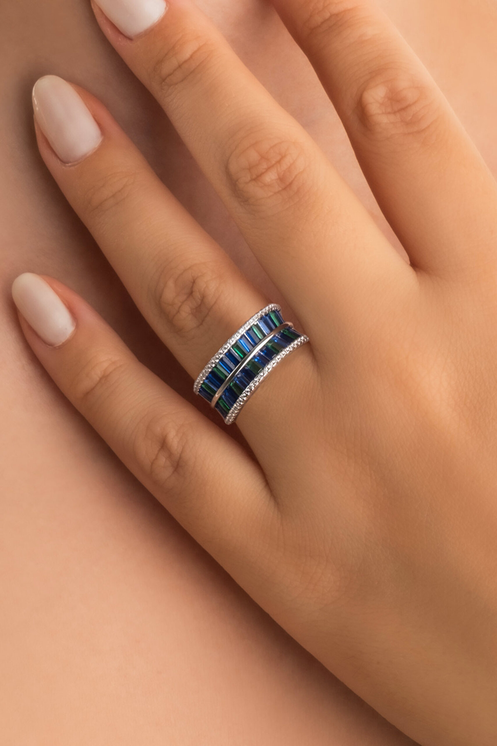 ⁠ Yakamoz Rüyası 18 Ayar Beyaz Altın Kaplama Gümüş Yüzük_1}