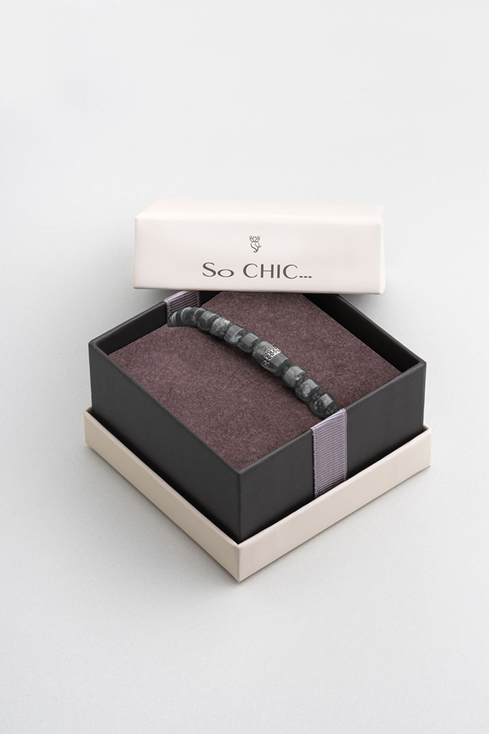 ⁠ Doğal Kalsedon Taşlı Ayarlanabilir Gümüş Erkek Bileklik_5}