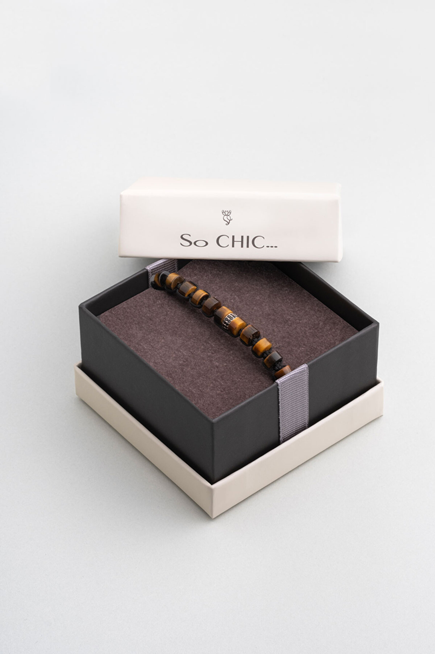 ⁠ Doğal Kaplan Gözü Taşlı Ayarlanabilir Erkek Gümüş Bileklik_4}