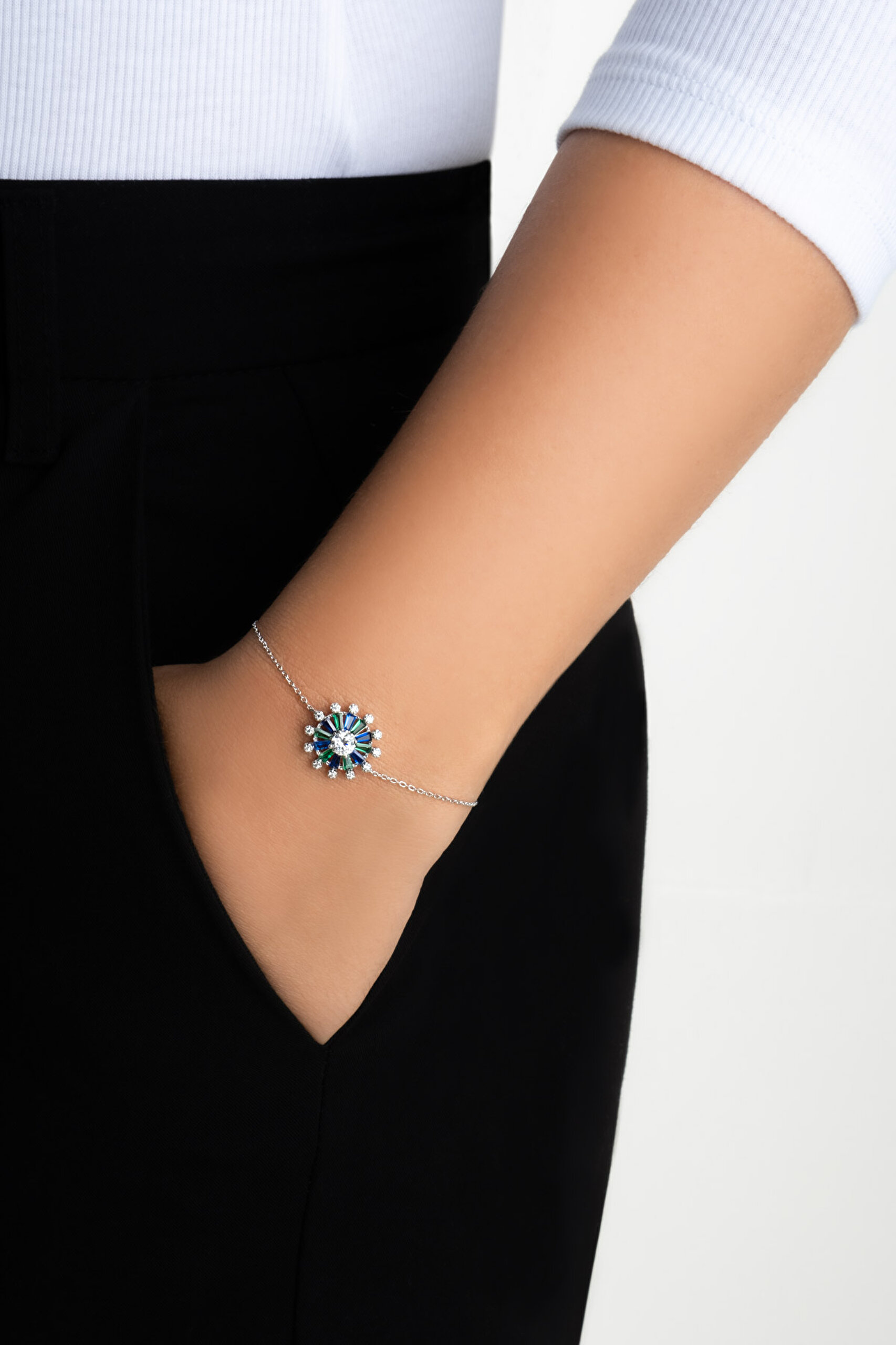 ⁠ Yakamoz Dansı 18 Ayar Beyaz Altın Kaplama 19 Cm Gümüş Bileklik_3}