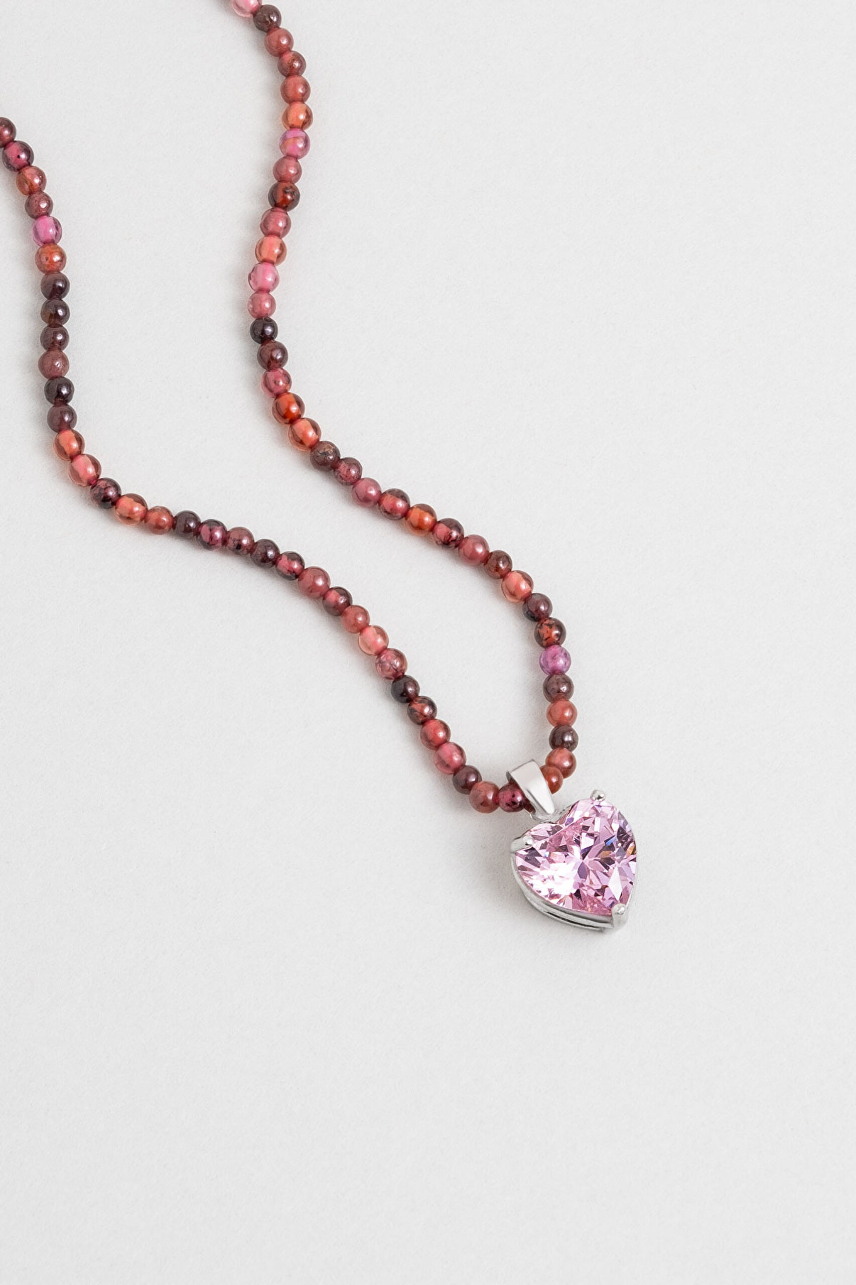 ⁠ Garnet Kalp 18 Ayar Beyaz Altın Kaplama 45 Cm Gümüş Kolye_0}