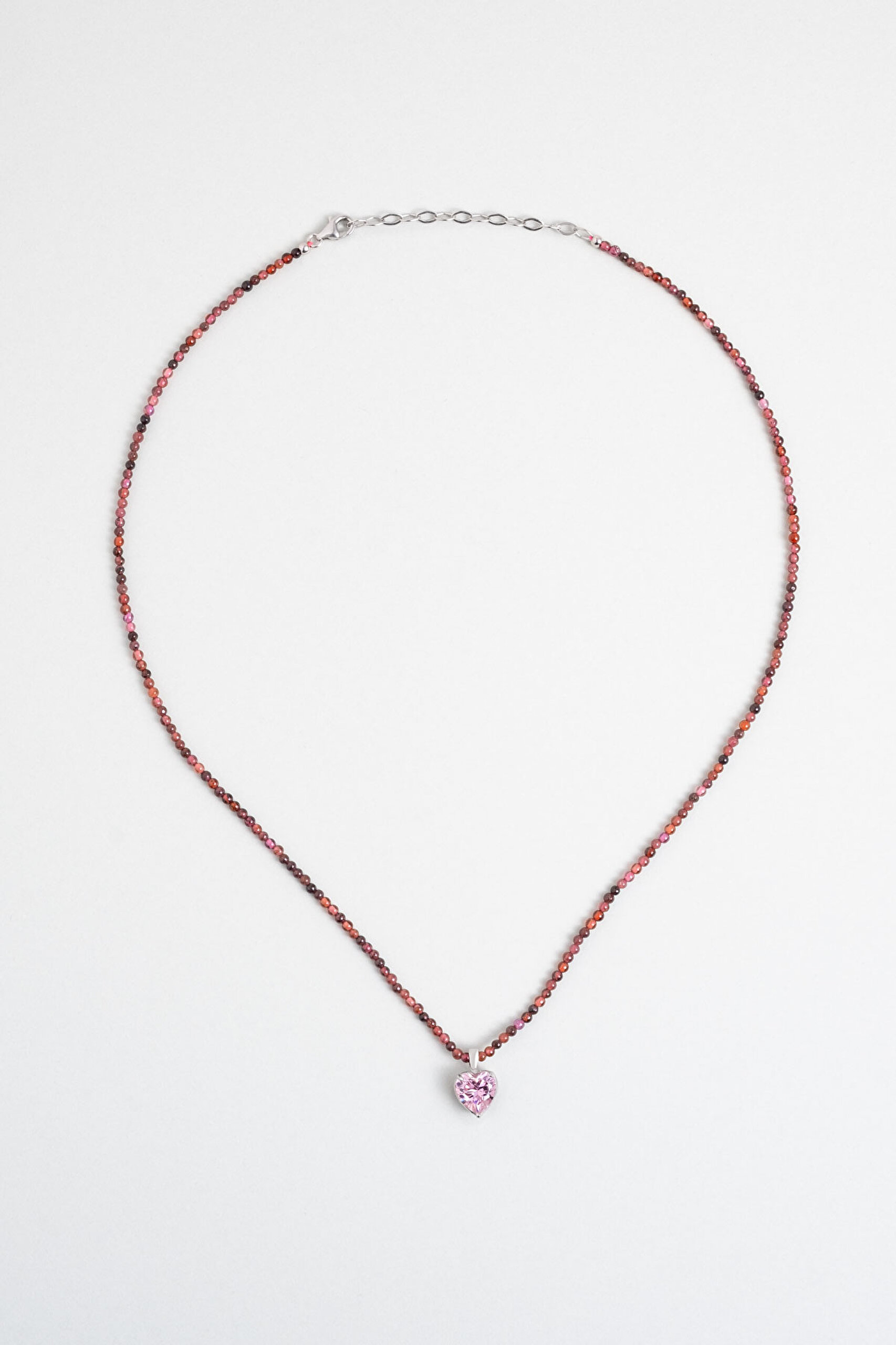 ⁠ Garnet Kalp 18 Ayar Beyaz Altın Kaplama 45 Cm Gümüş Kolye_1}