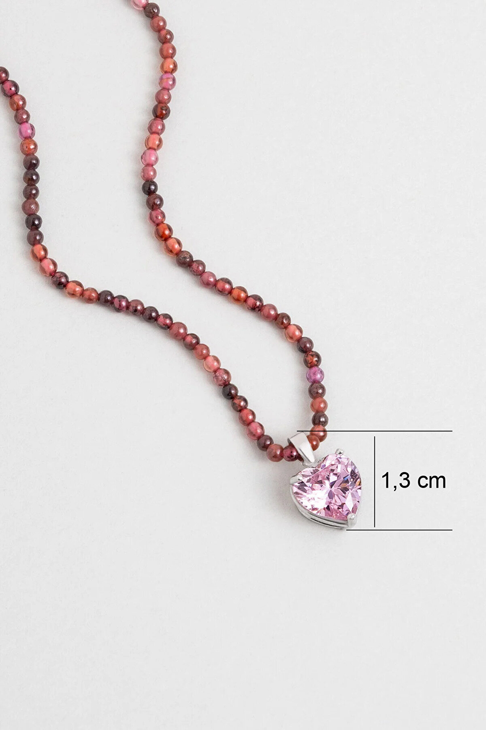 Garnet Kalp 18 Ayar Beyaz Altın Kaplama 45 Cm Gümüş Kolye - 2