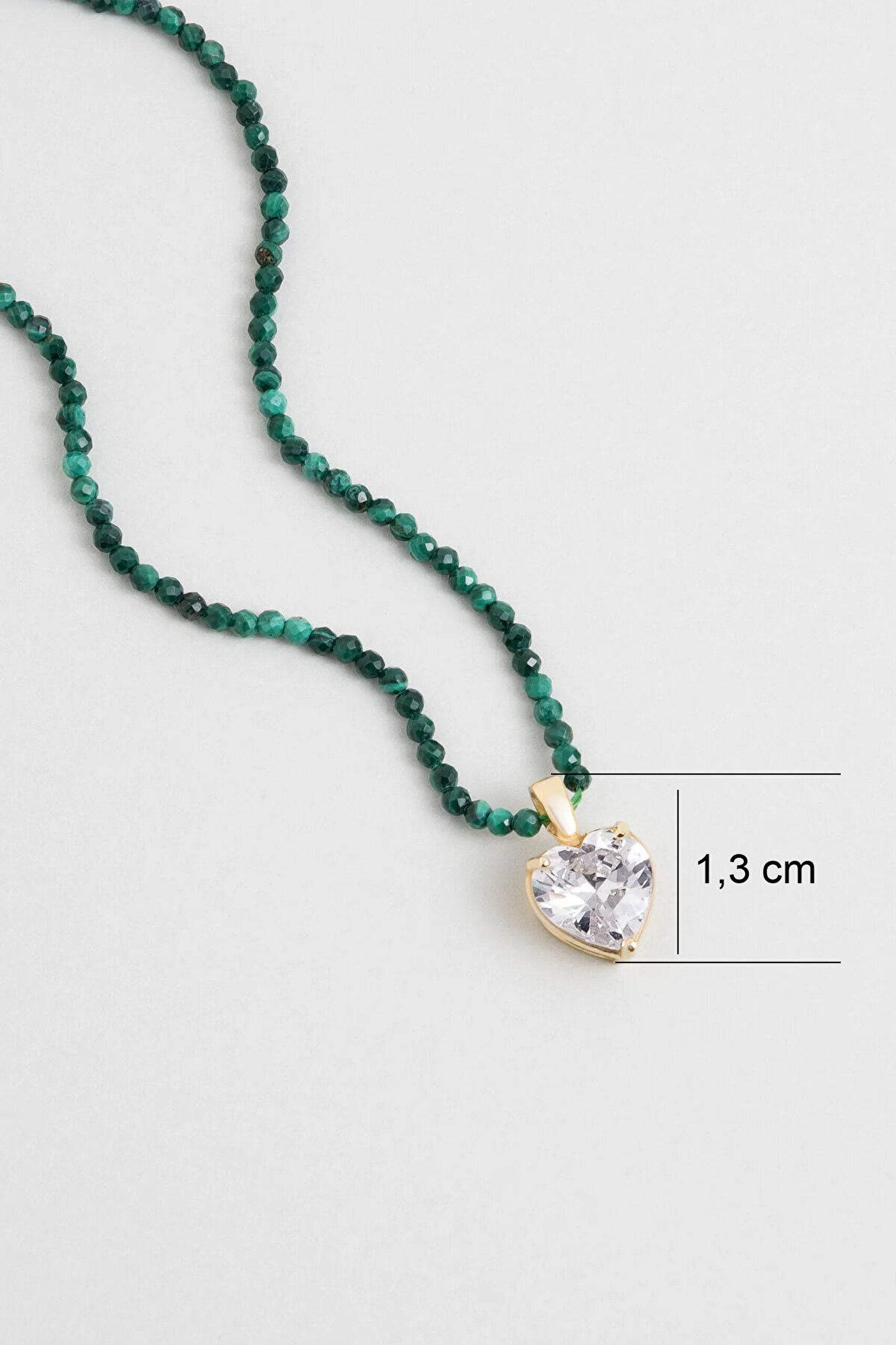 Malahit Kalp 18 Ayar Sarı Altın Kaplama 45 Cm Gümüş Kolye - 2