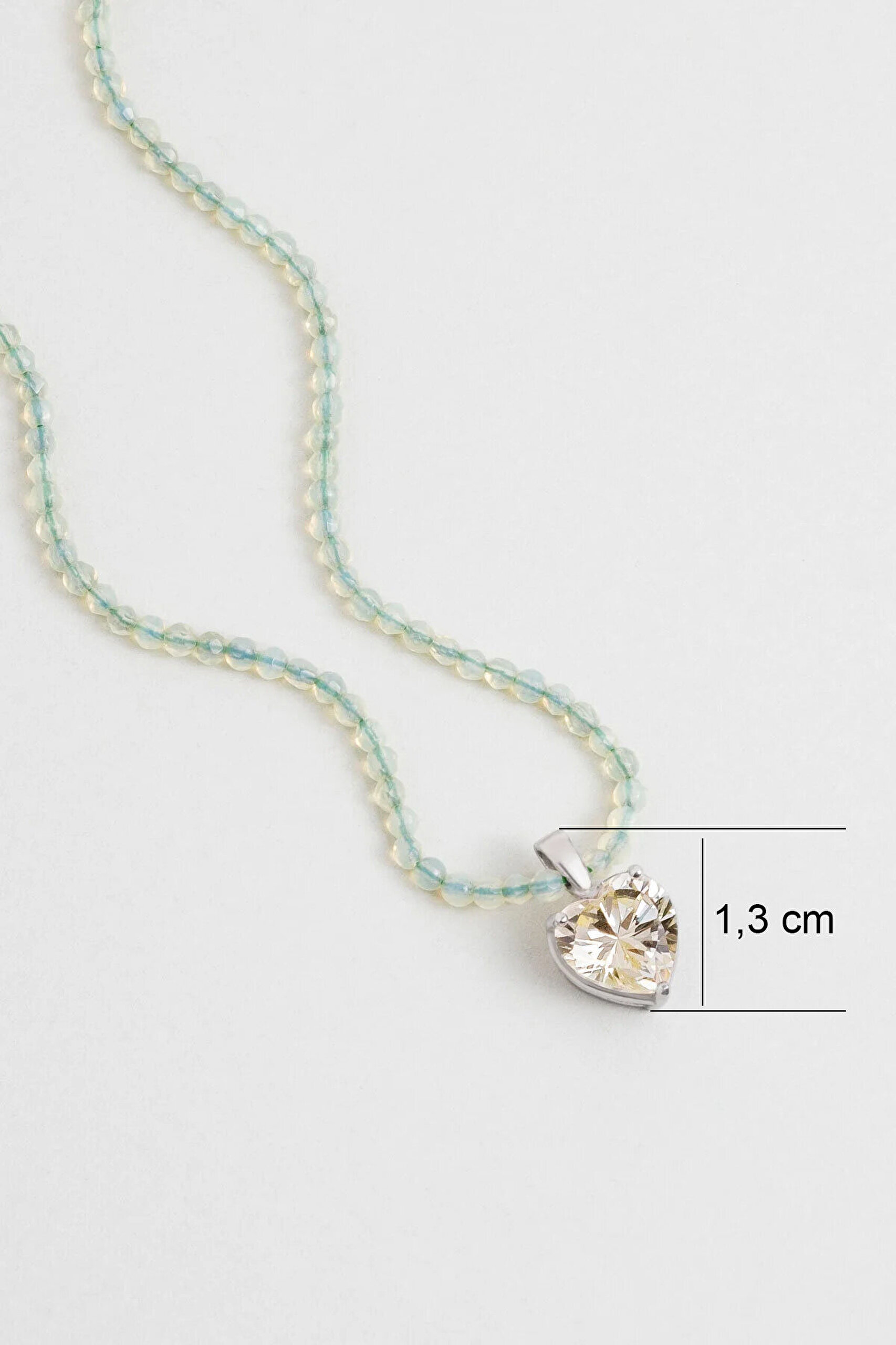 Prehnit Kalp 18 Ayar Beyaz Altın Kaplama 45 Cm Gümüş Kolye - 2