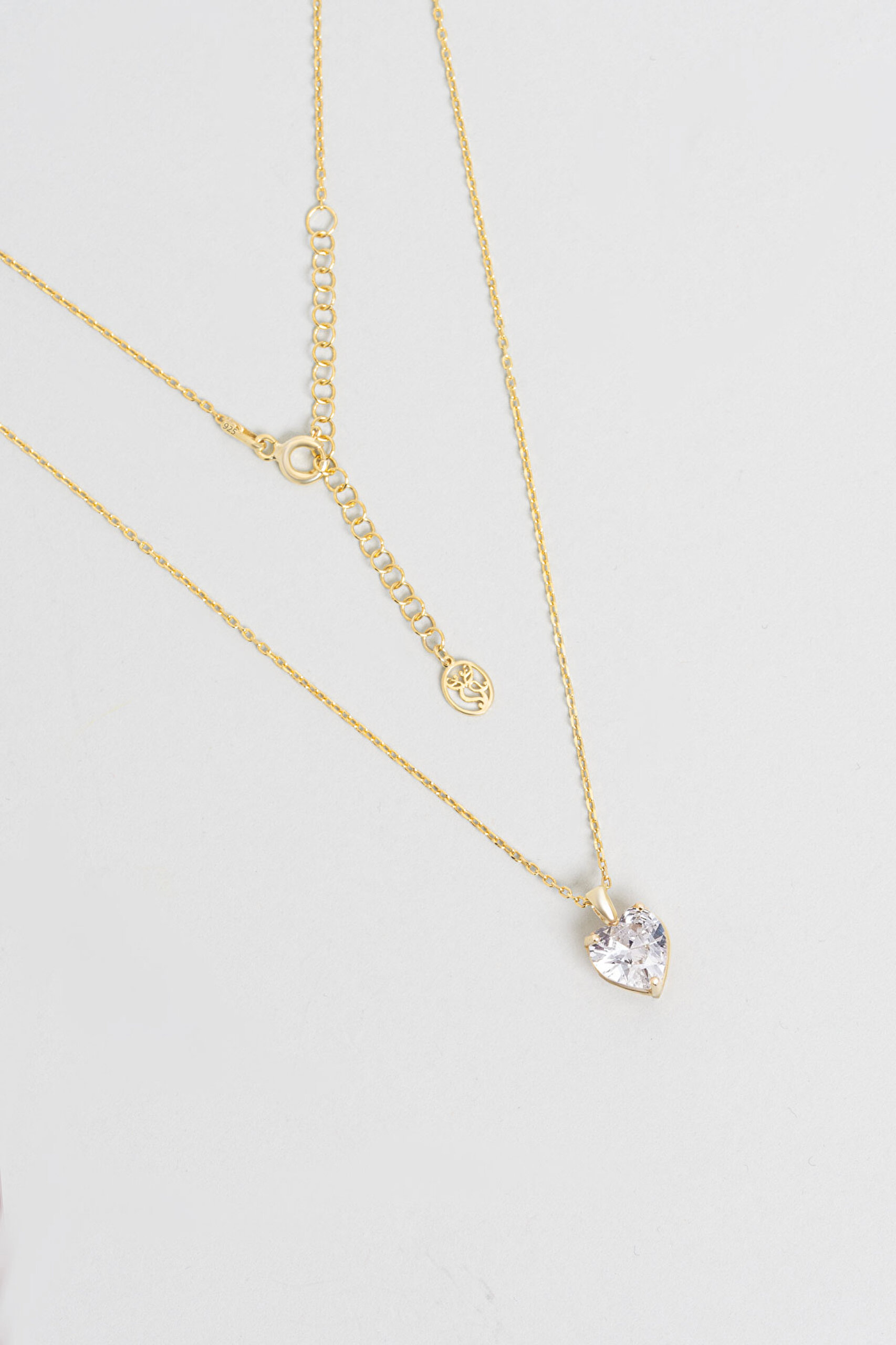 ⁠ Gizemli Kalp 18 Ayar Sarı Altın Kaplama 45 Cm Gümüş Kolye_0}