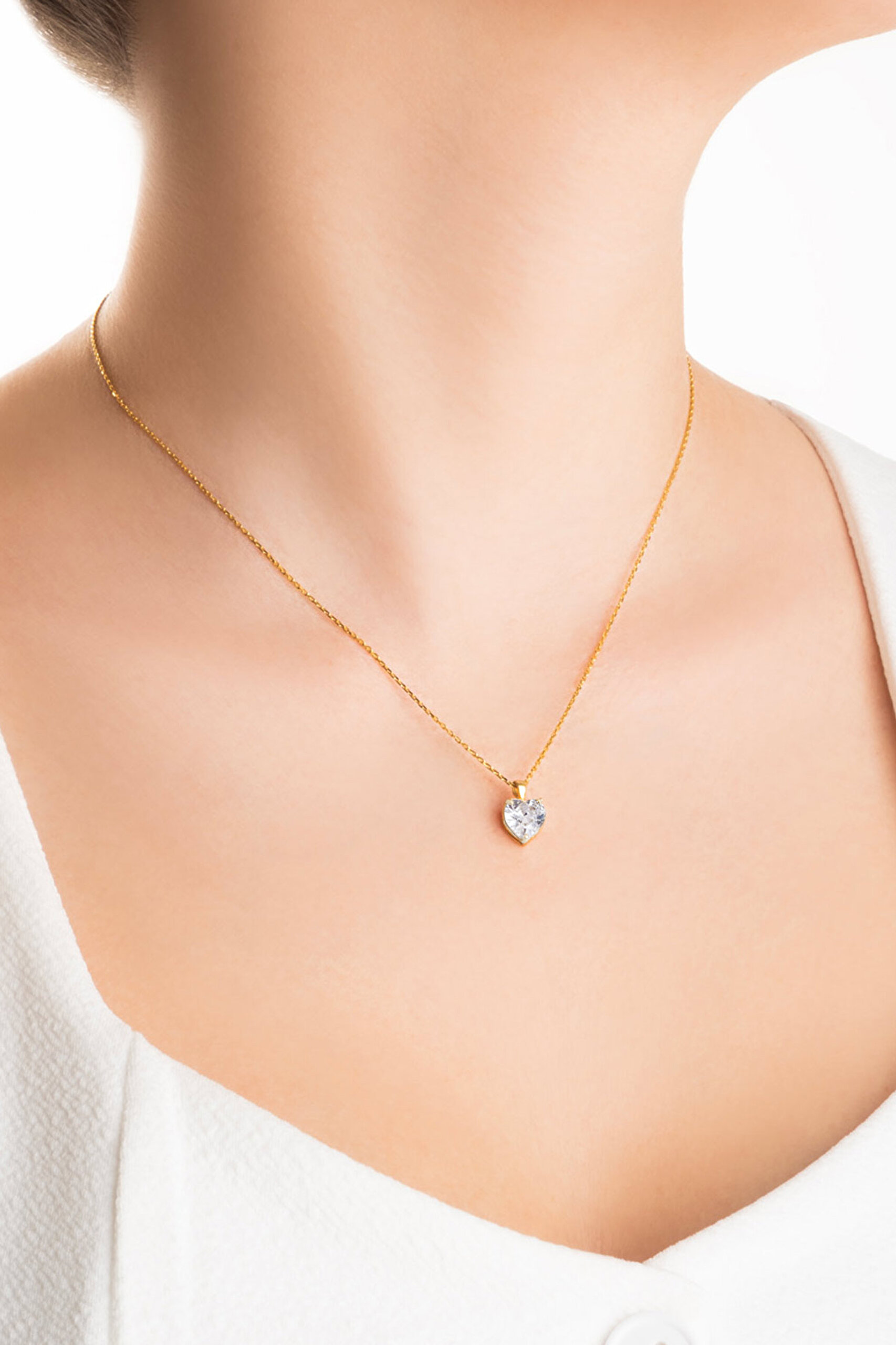 ⁠ Gizemli Kalp 18 Ayar Sarı Altın Kaplama 45 Cm Gümüş Kolye_1}