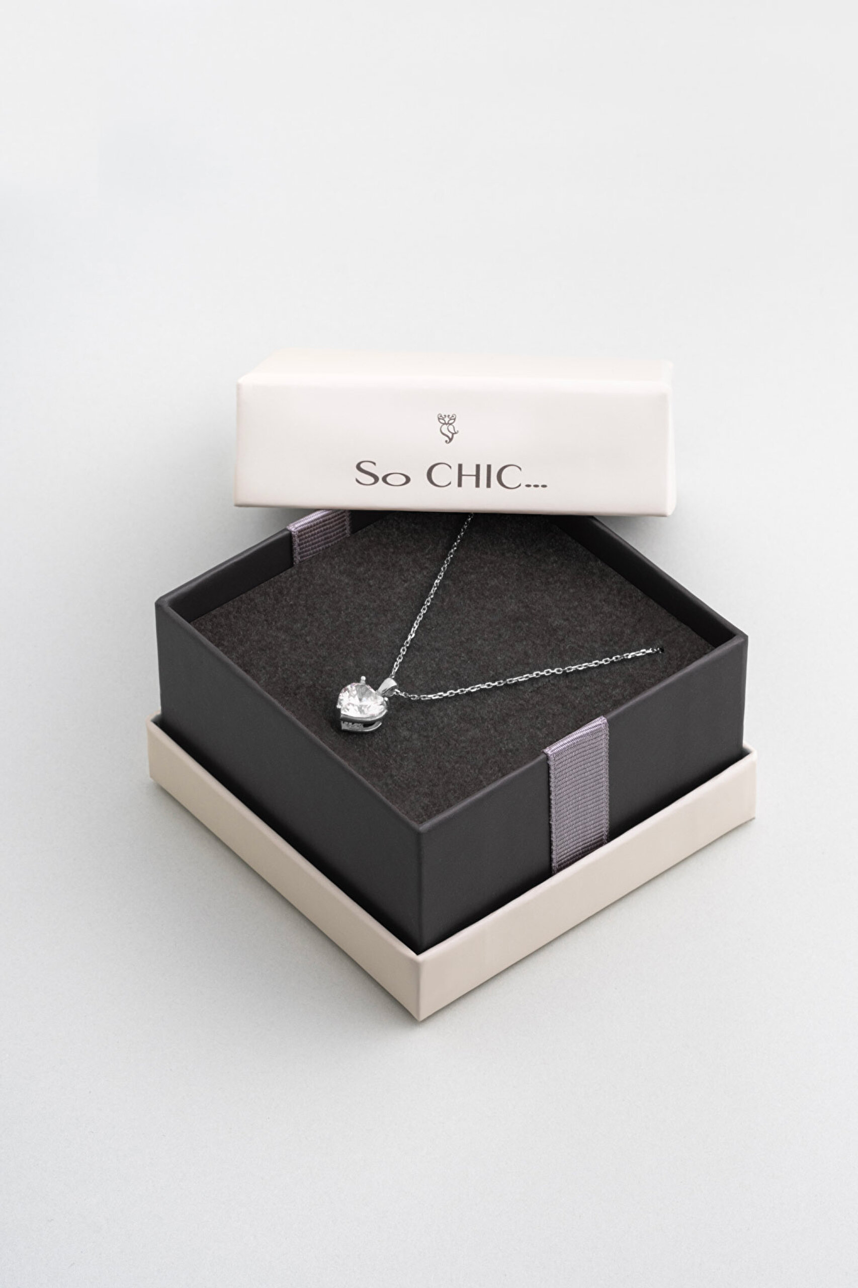 ⁠ Gizemli Kalp 18 Ayar Beyaz Altın Kaplama 45 Cm Gümüş Kolye_5}