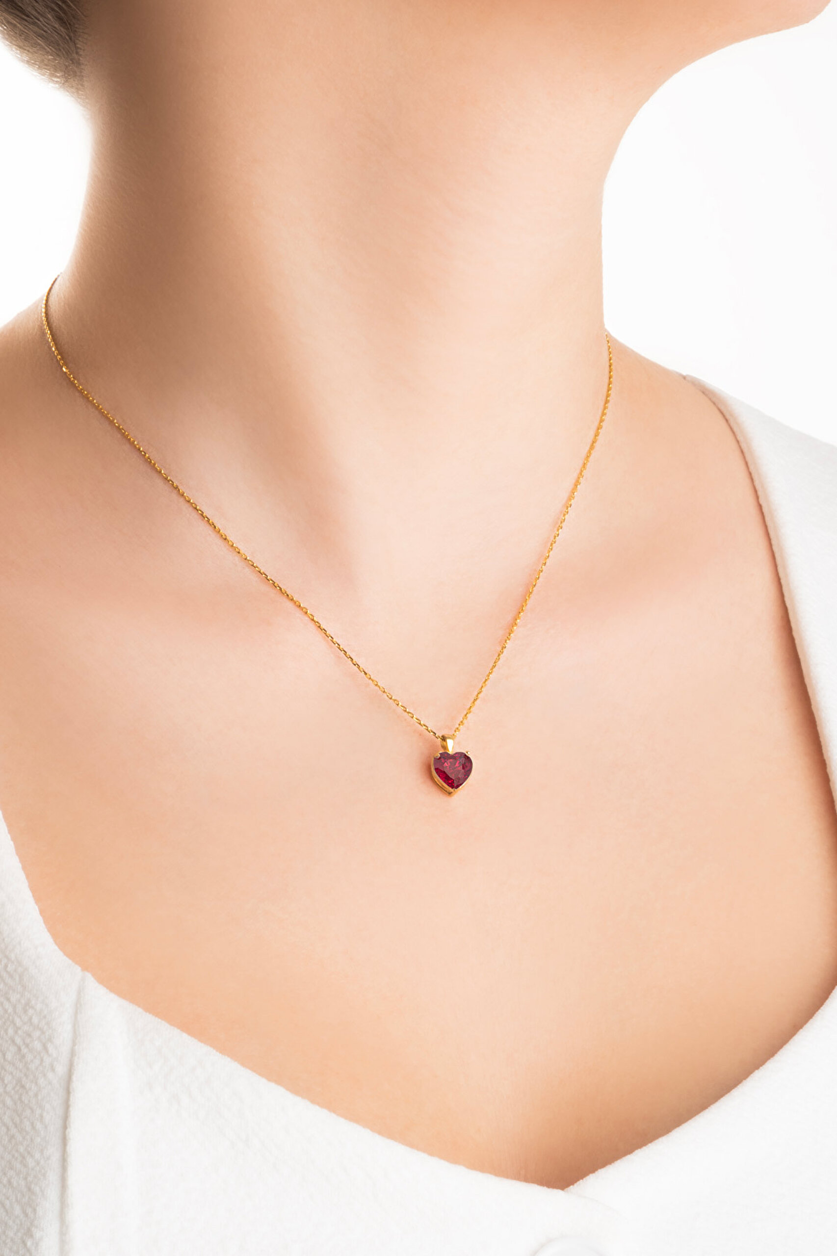 ⁠ Gizemli Kalp 18 Ayar Sarı Altın Kaplama 45 Cm Gümüş Kolye_1}