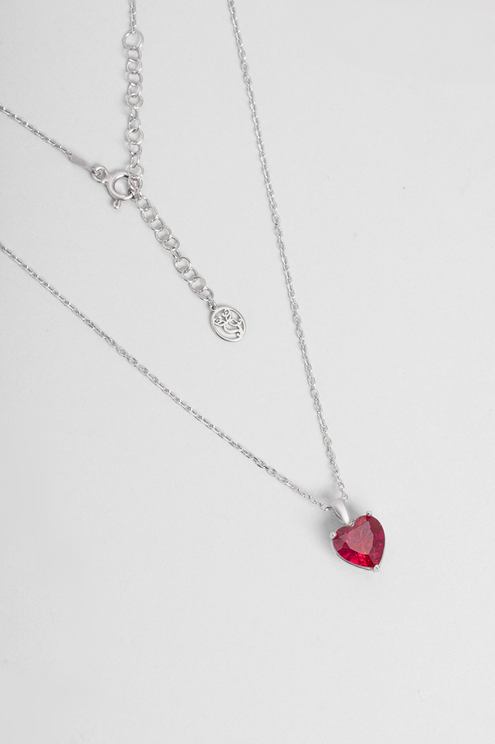 ⁠ Gizemli Kalp 18 Ayar Beyaz Altın Kaplama 45 Cm Gümüş Kolye_0}