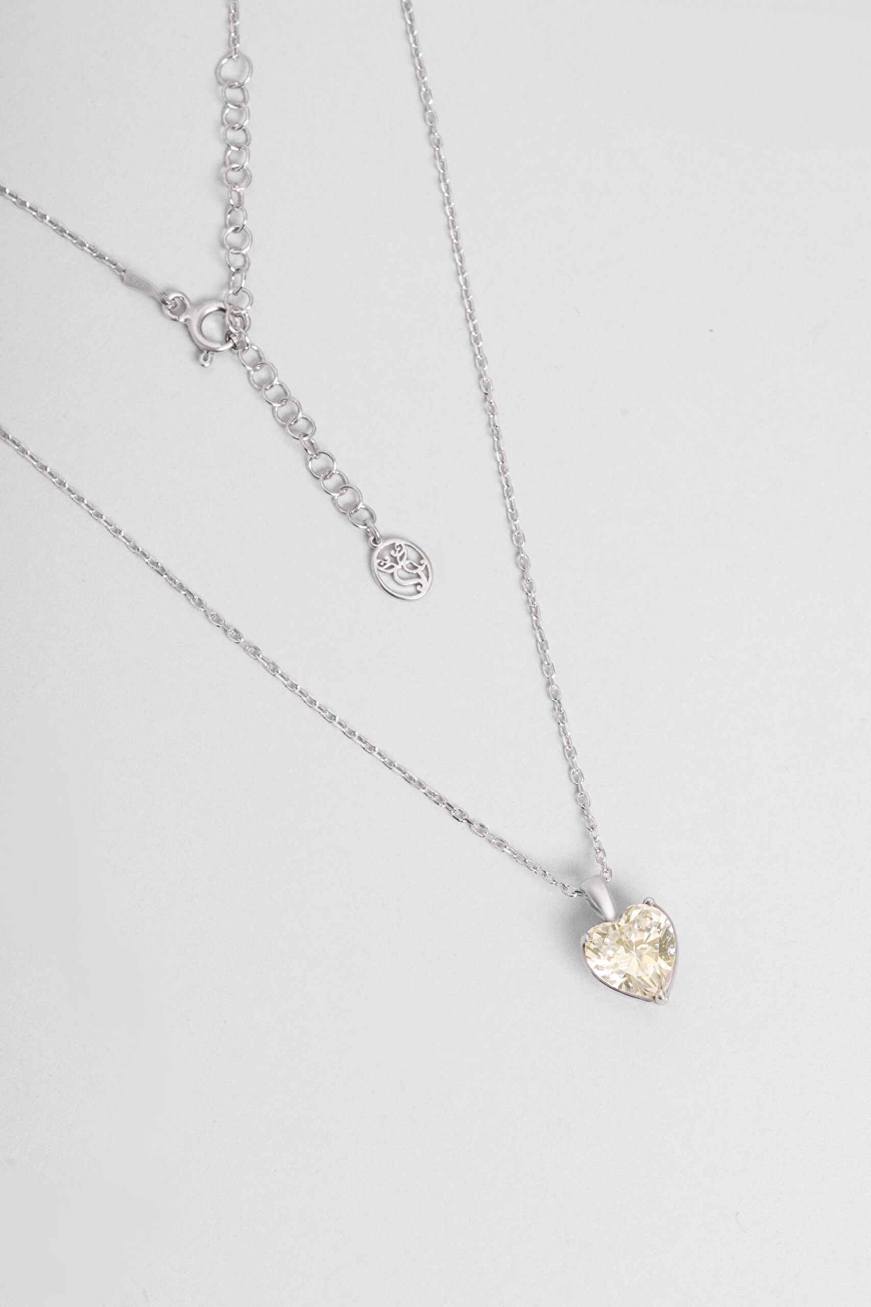 ⁠ Gizemli Kalp 18 Ayar Beyaz Altın Kaplama 45 Cm Gümüş Kolye_0}