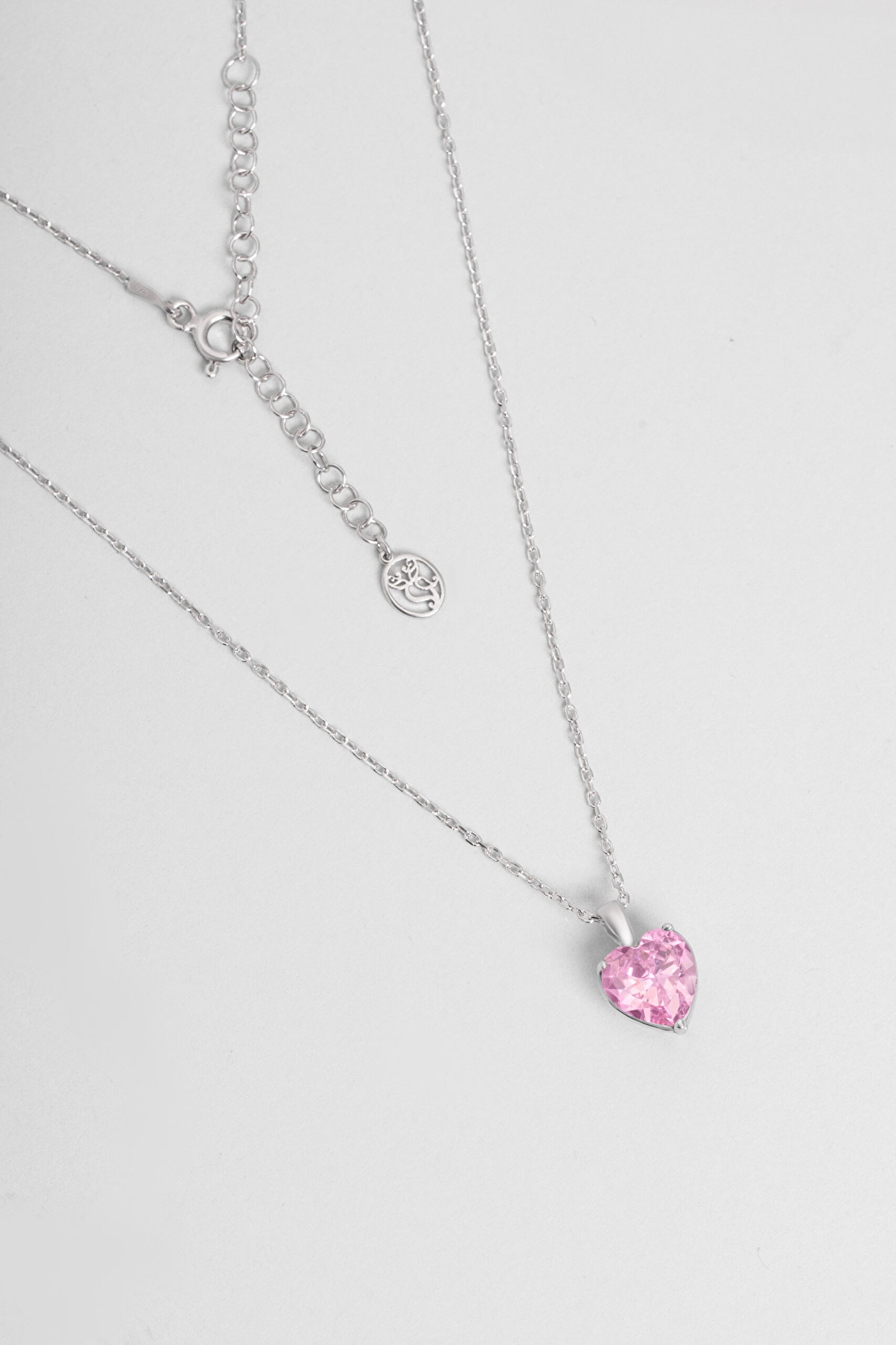 ⁠ Gizemli Kalp 18 Ayar Beyaz Altın Kaplama 45 Cm Gümüş Kolye_0}