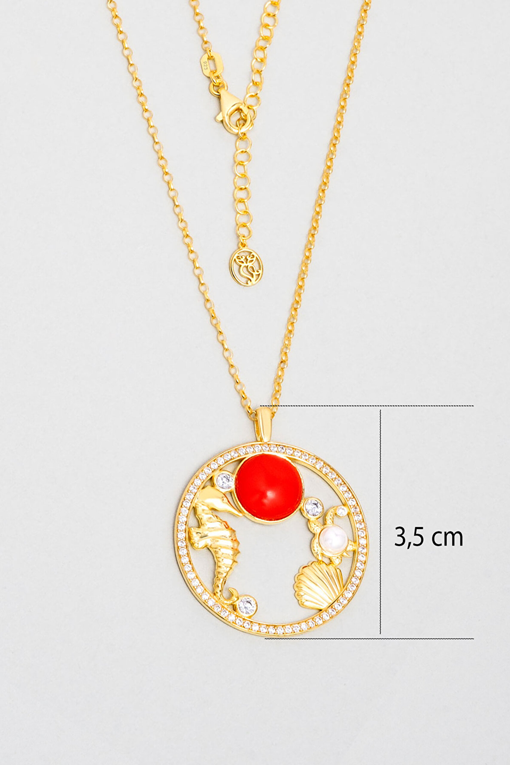⁠ Mistik Mercan 18 Ayar Sarı Altın Kaplama 56 Cm Gümüş Kolye_2}