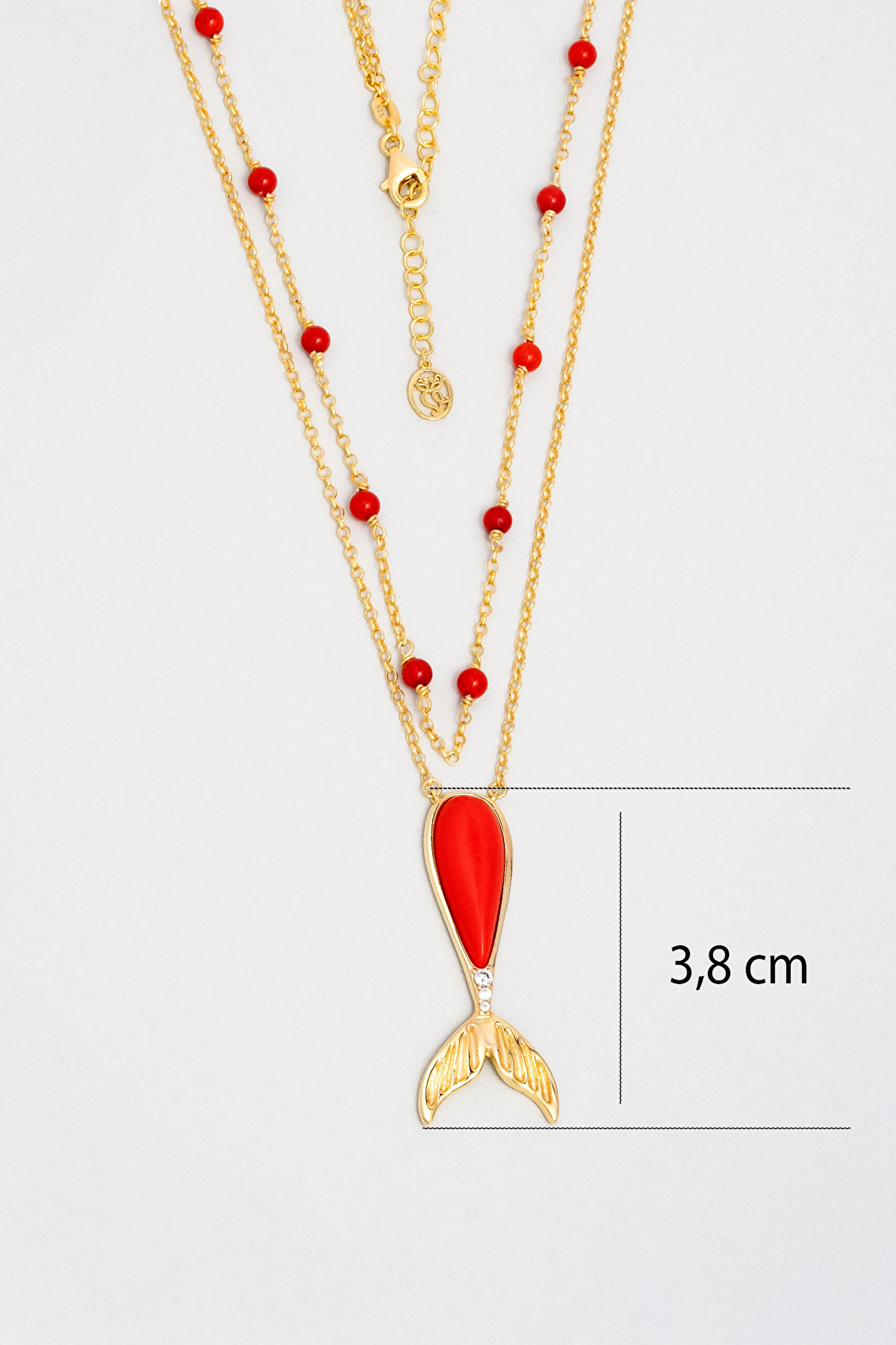 ⁠ Mercan Balığı 18 Ayar Sarı Altın Kaplama 52 Cm Gümüş Kolye_2}
