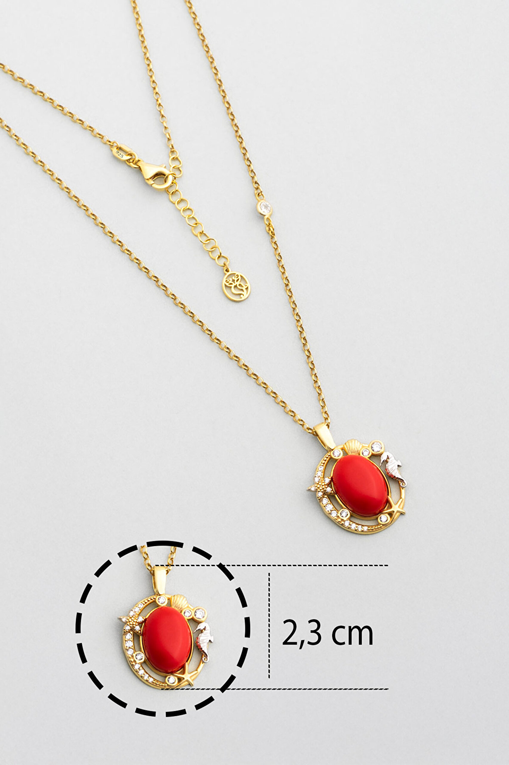 ⁠ Mercan Büyüsü 18 Ayar Sarı Altın Kaplama 45 Cm Gümüş Kolye_2}