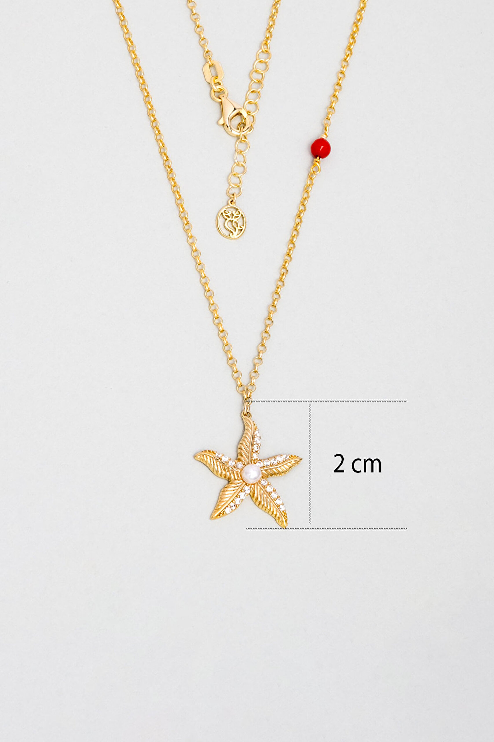 ⁠ Mercan Yıldızı 18 Ayar Sarı Altın Kaplama 44 Cm Gümüş Kolye_2}