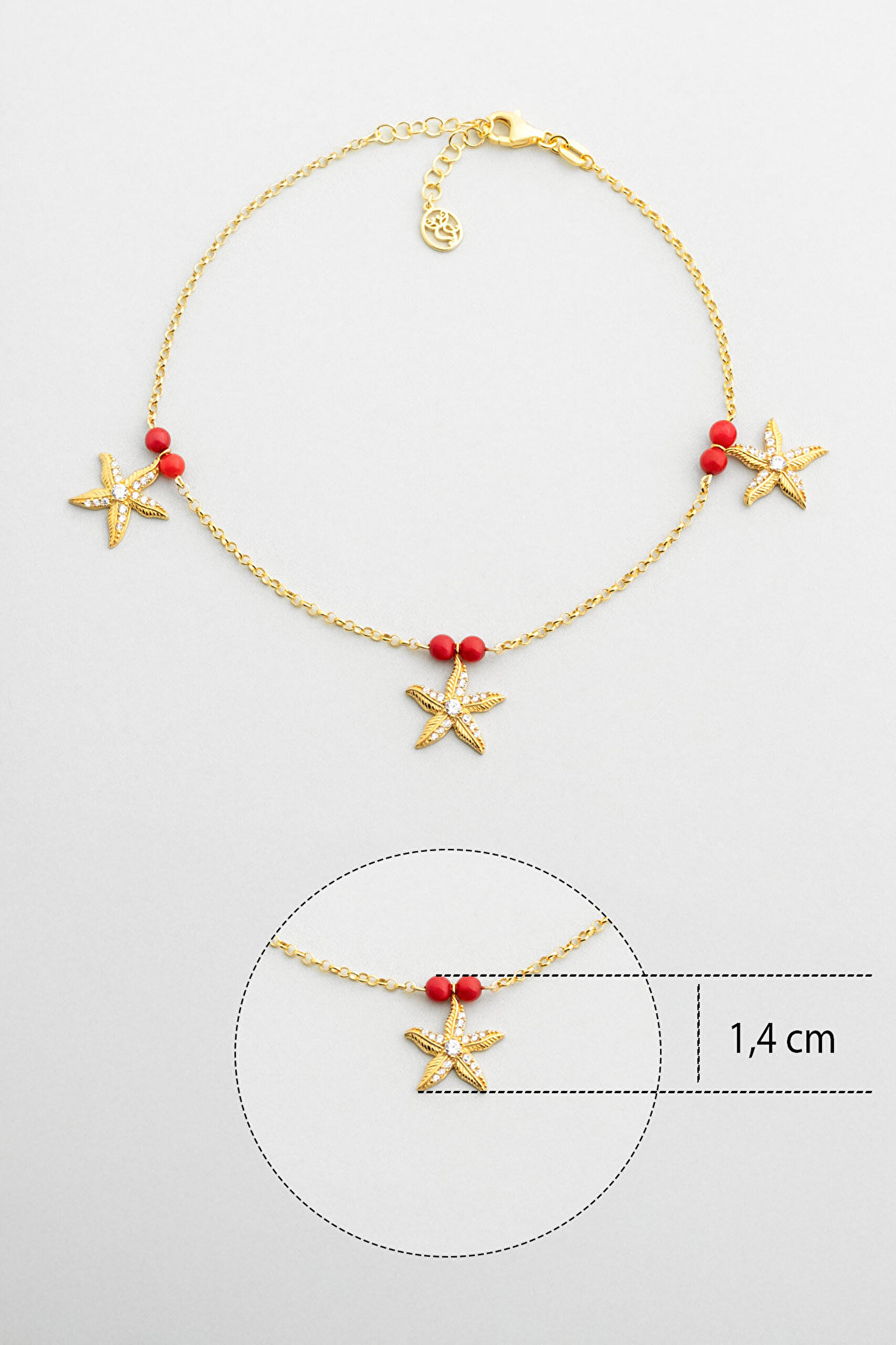 Mercan Yıldızı 18 Ayar Sarı Altın Kaplama 24 Cm Gümüş Hal Hal - 2