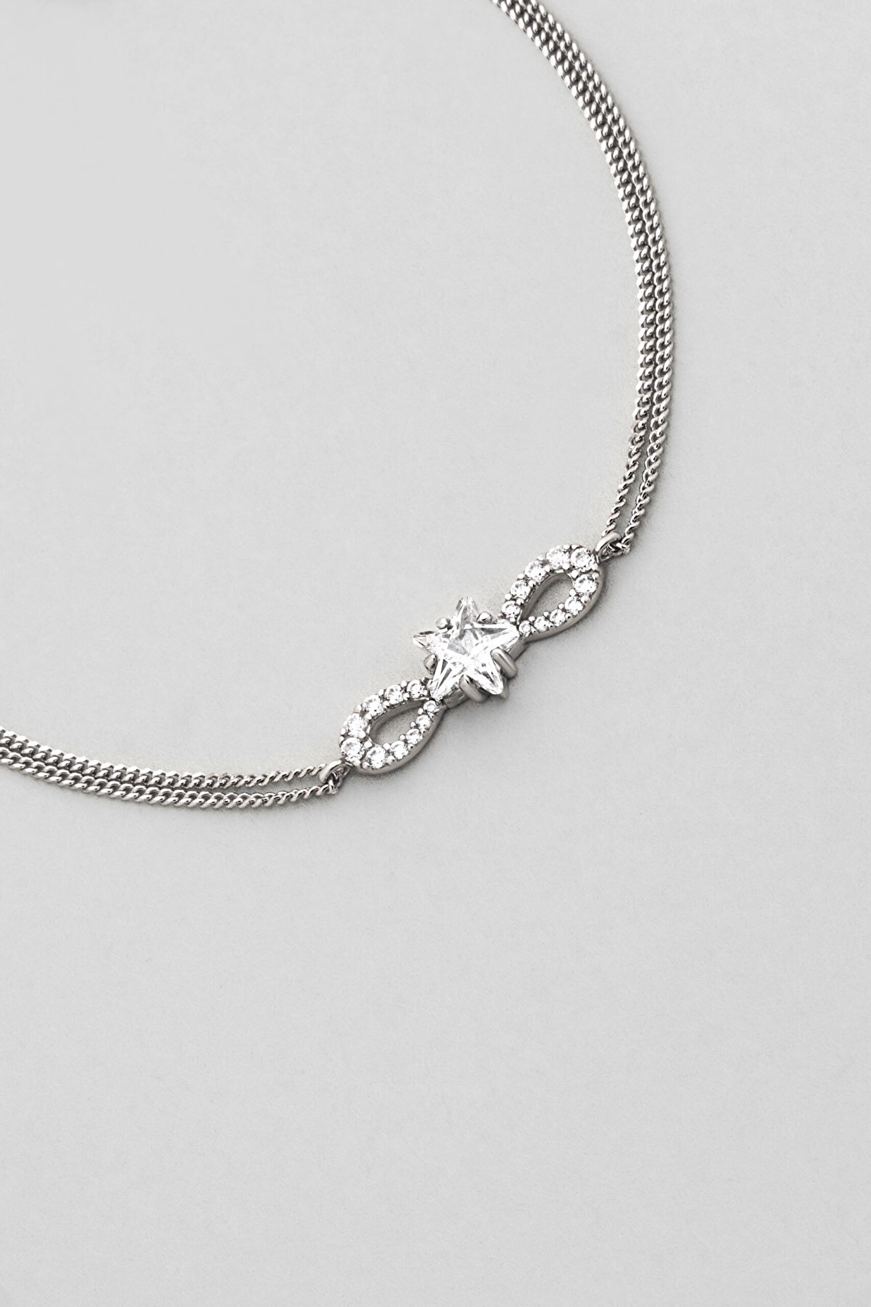 Yıldız Tanrıçası 18 Ayar Beyaz Altın Kaplama 18 Cm Gümüş Bileklik - 4