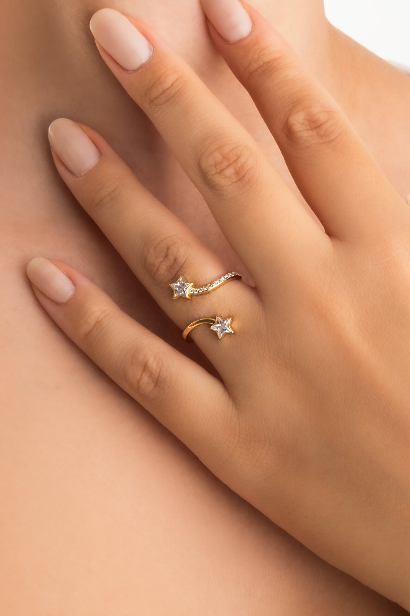 ⁠ Şans Yıldızı 18 Ayar Sarı Altın Kaplama Gümüş Yüzük_1}