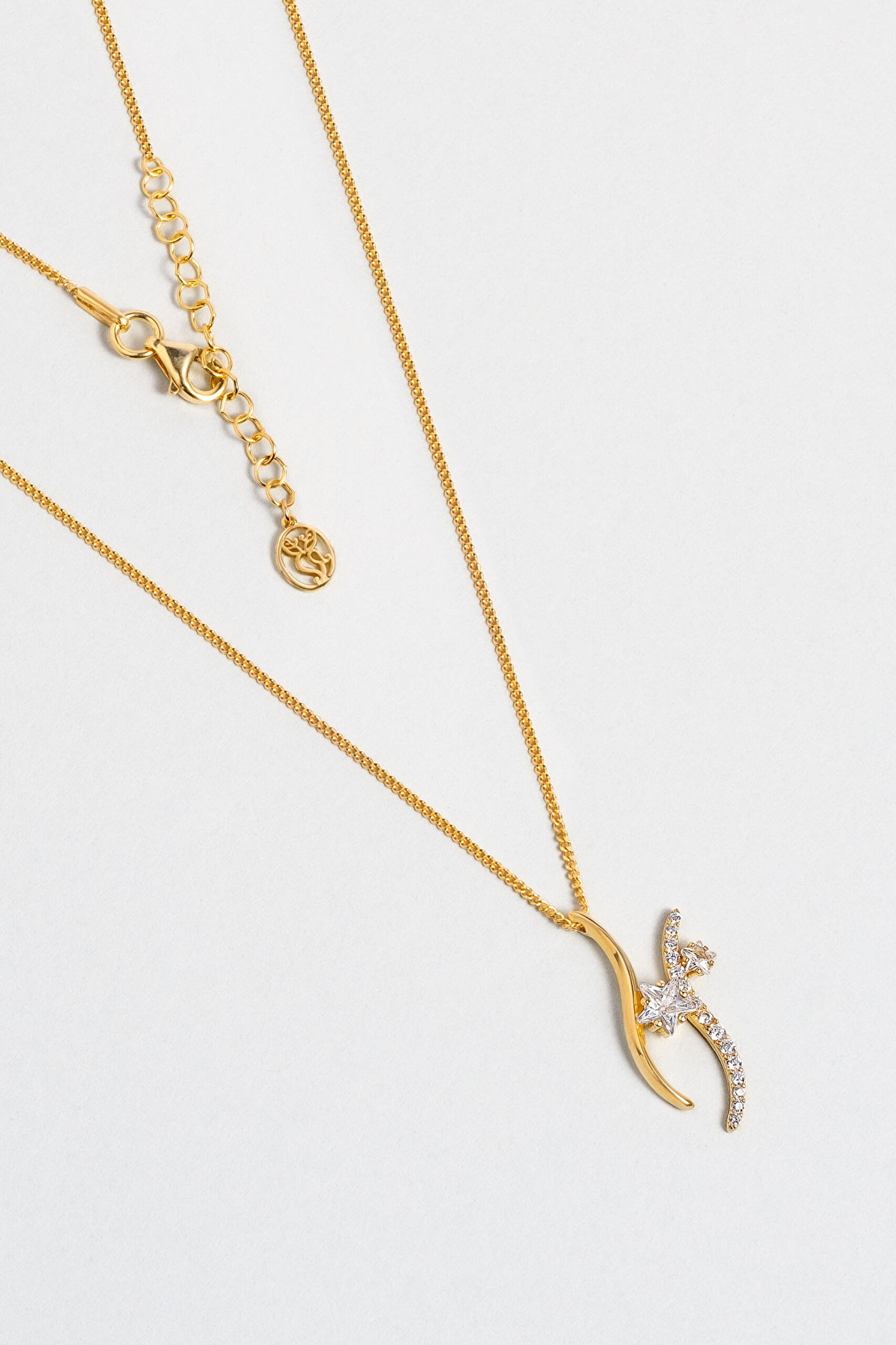 ⁠ Yıldız Dansı 18 Ayar Sarı Altın Kaplama 44 Cm Gümüş Kolye_0}