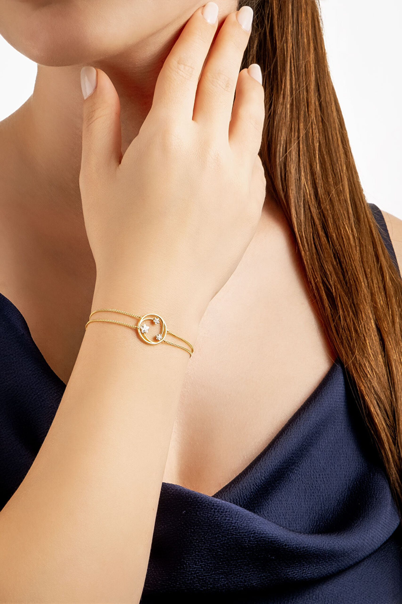 Yıldızlar Geçidi 18 Ayar Sarı Altın Kaplama 19 Cm Gümüş Bileklik - 3