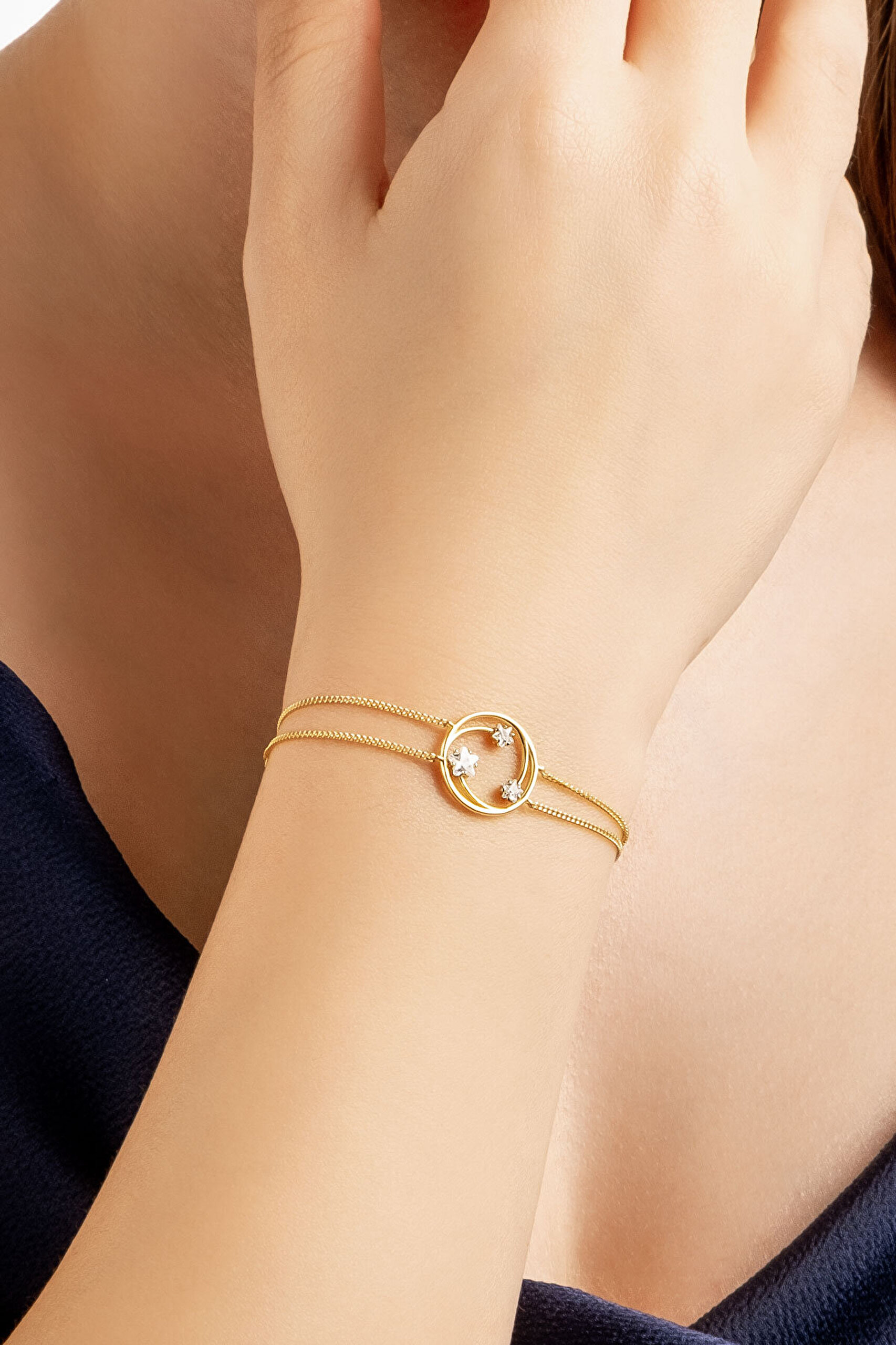 Yıldızlar Geçidi 18 Ayar Sarı Altın Kaplama 19 Cm Gümüş Bileklik - 1