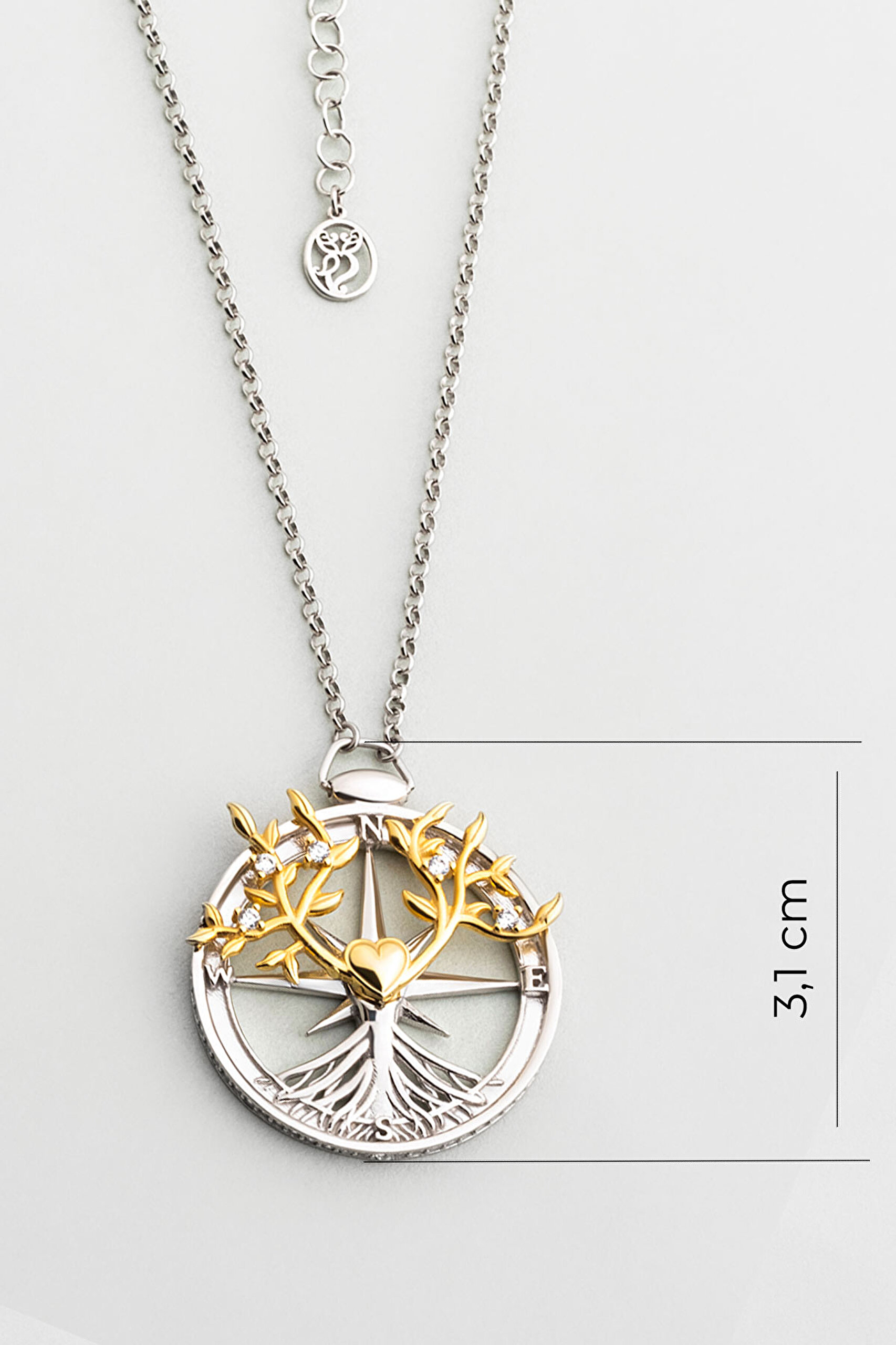 ⁠ Sevgi Pusulası 18 Ayar Beyaz Ve Sarı Altın Kaplama 45 Cm Gümüş Kolye_2}