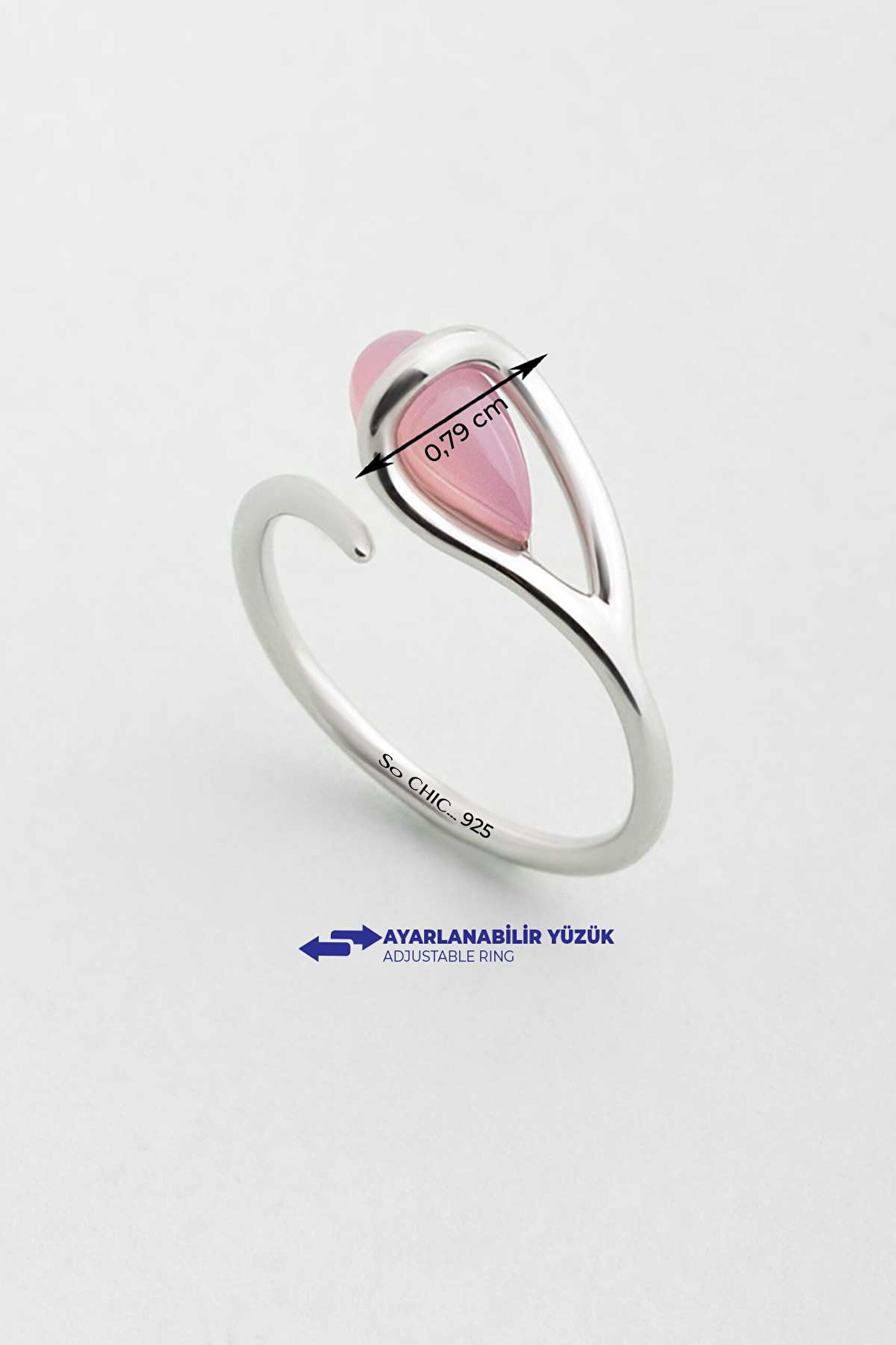 ⁠ Kalsedon Parıltısı 18 Ayar Beyaz Altın Kaplama Ayarlanabilir Gümüş Yüzük_2}